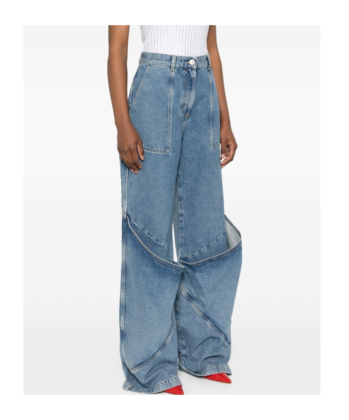Shop Attico The Knee Detailed Long Jeans In Blue