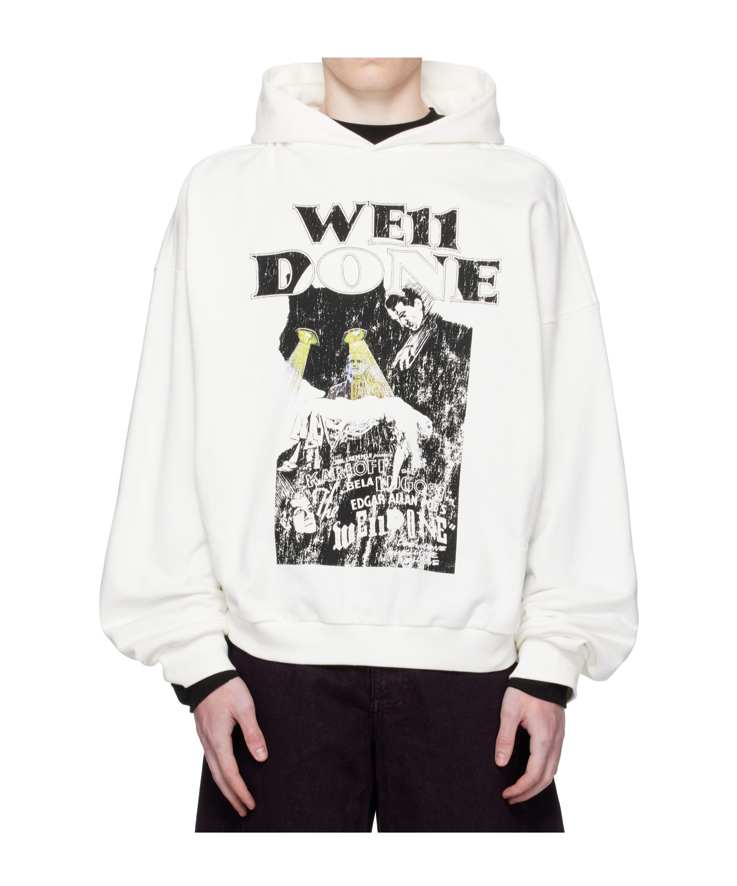We11 Done White Black Cat Poster Hoodie In White