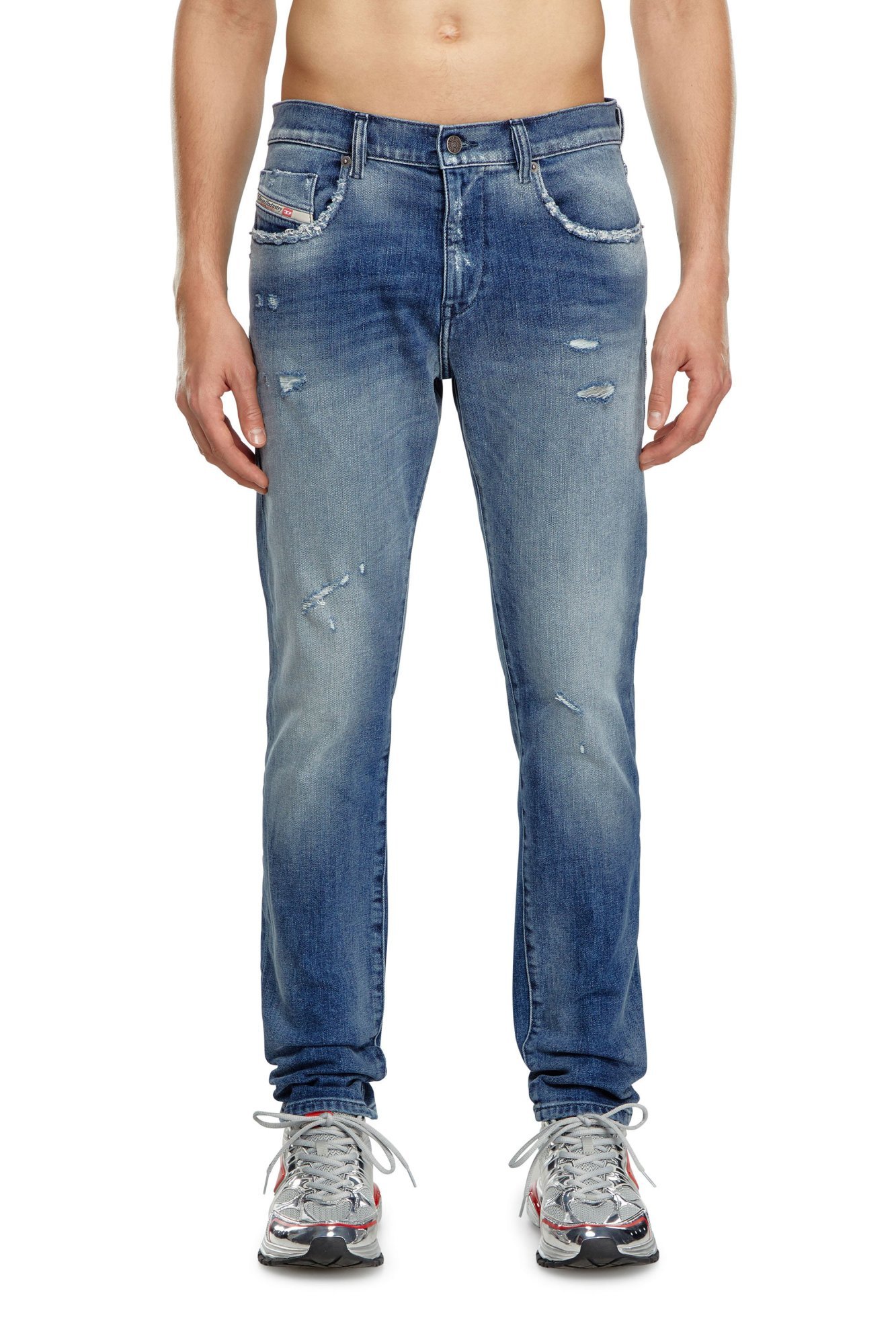 Diesel 2019 D-strukt 09j61 Distressed Slim Jeans In Blue