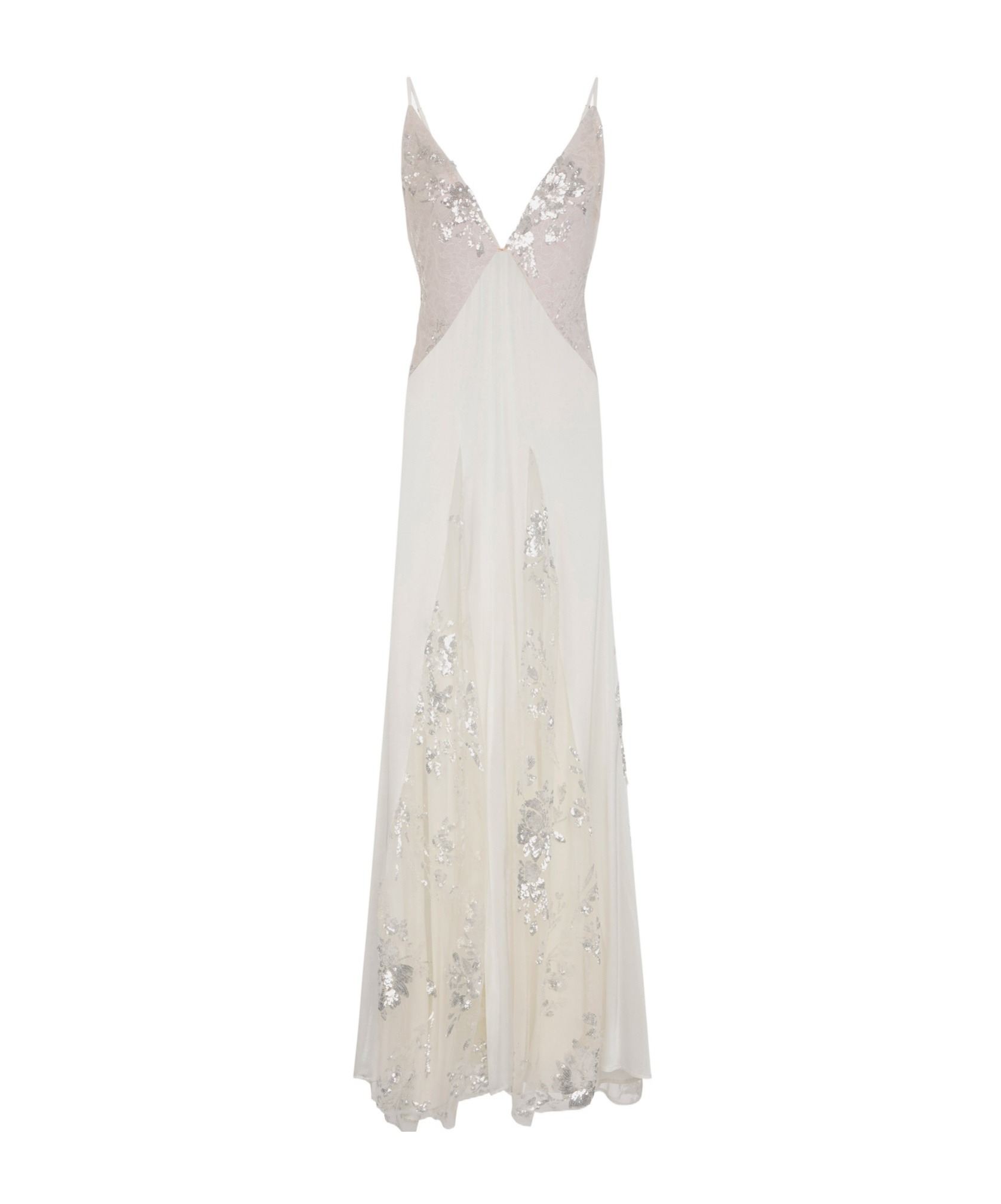 Elisabetta Franchi Red Carpet Dress In Silk Georgette Fabric And Embroidered Lace In Ivory