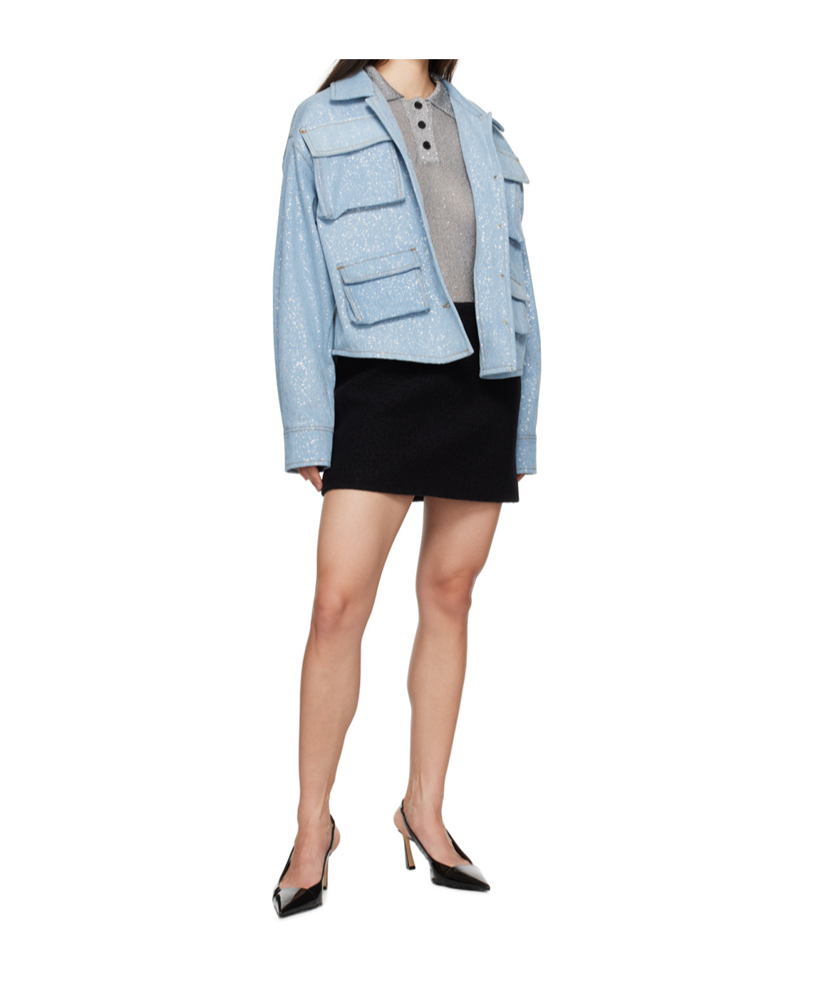 Msgm Blue Paint Splatter Denim Shirt