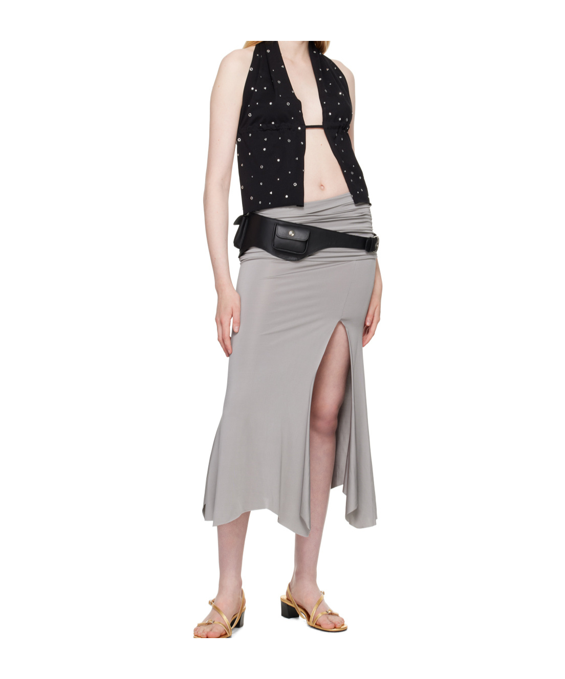 Gimaguas Ruched Asymmetric Midi Skirt In Grey