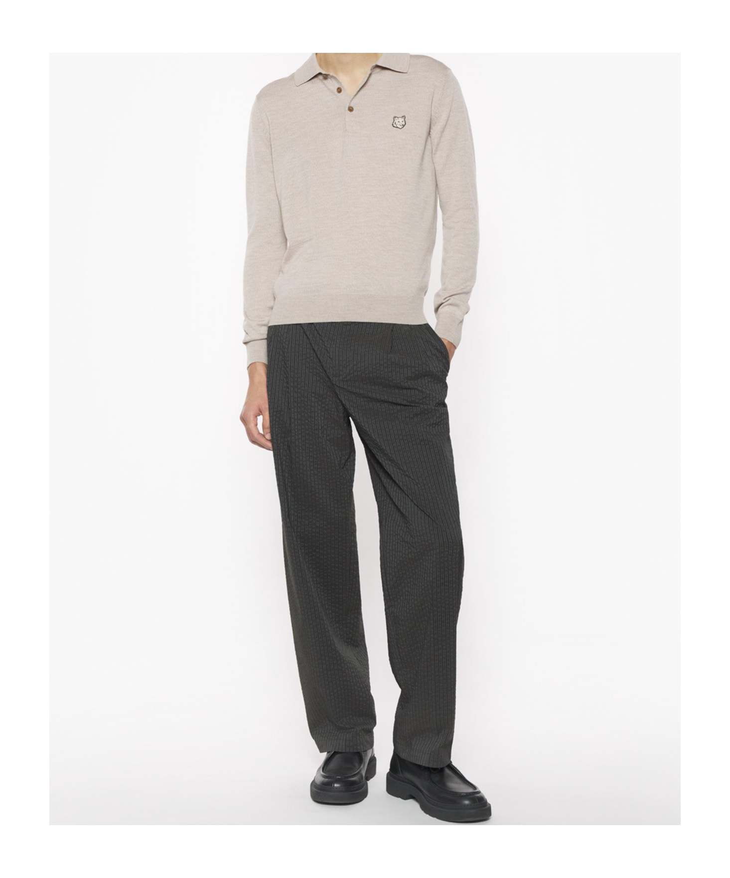 Maison Kitsuné Bold Fox Head Patch Polo Jumper In Nude