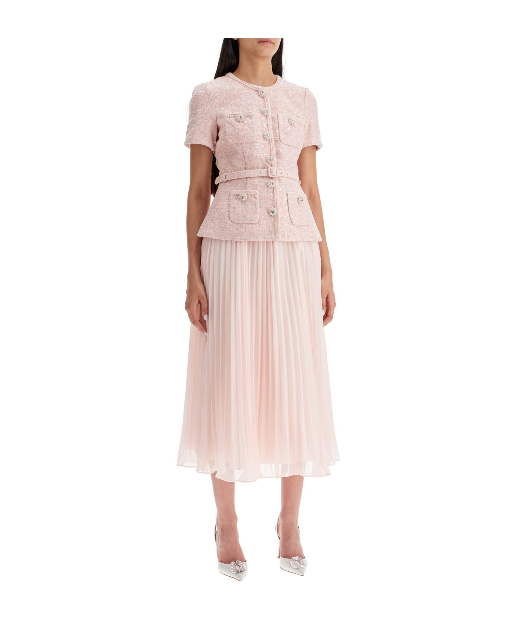 Shop Self-portrait Boucle Midi Dress In Pink