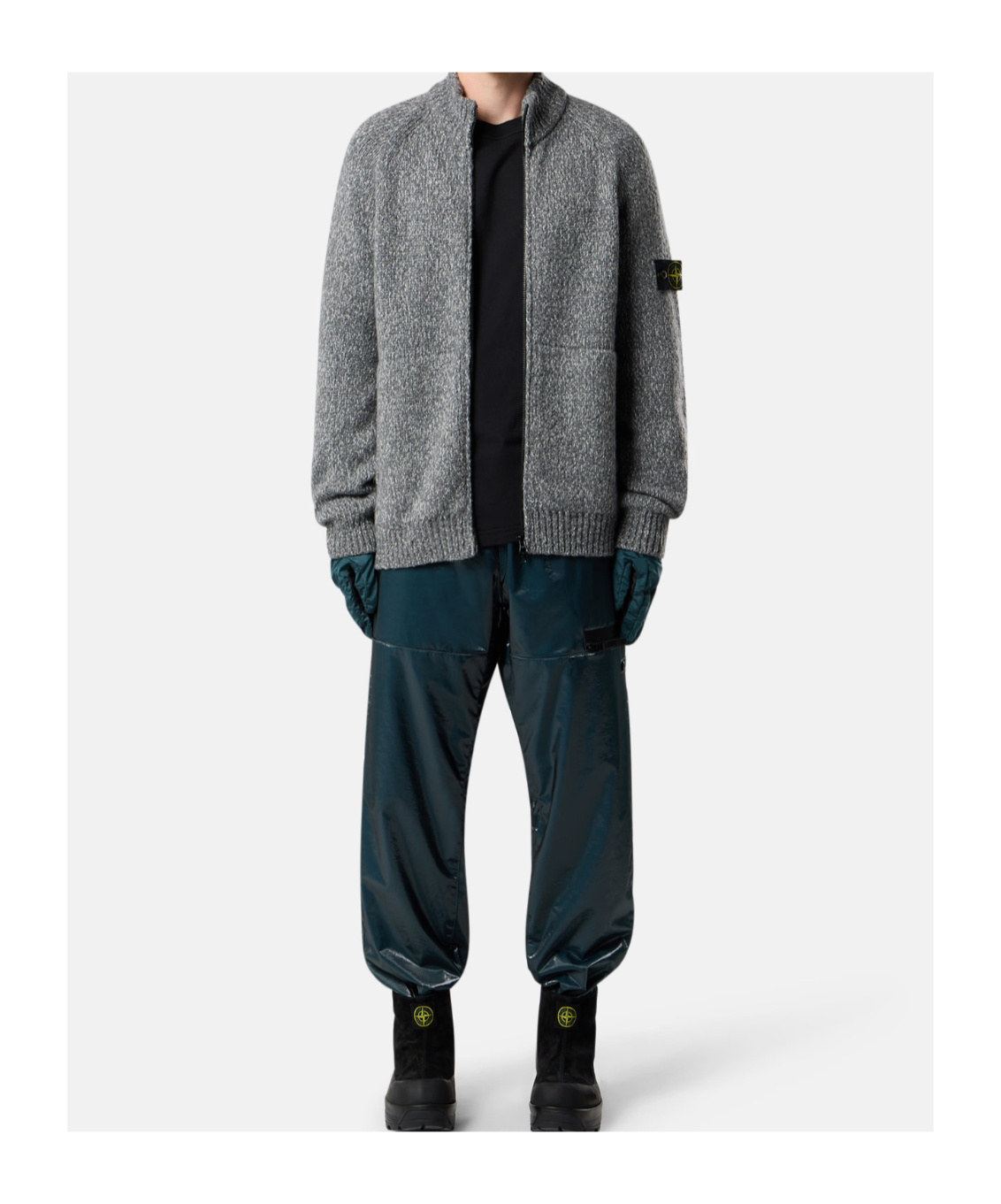 Stone Island Logo-patch Cardigan In Gray