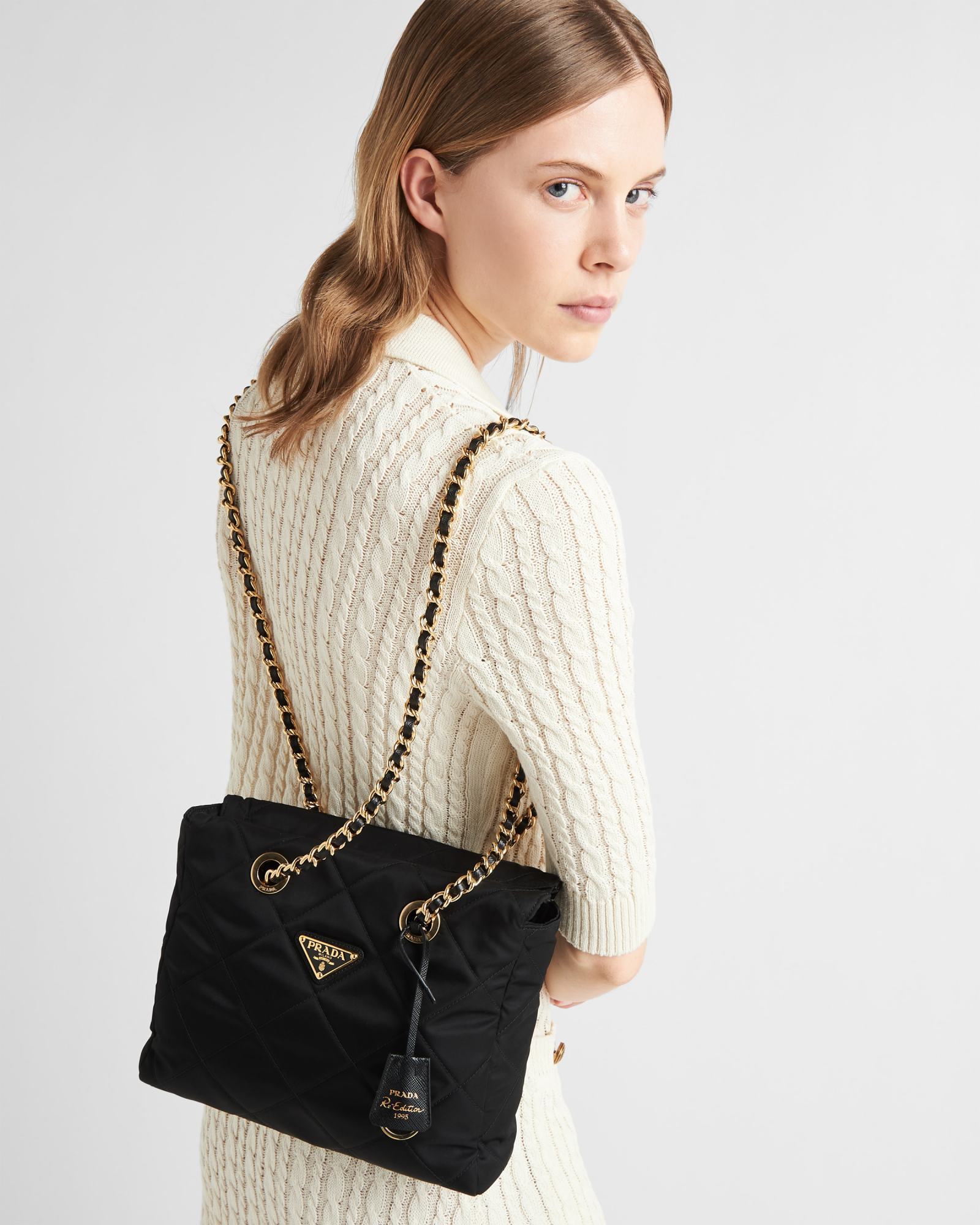 Prada Re-edition 1995 Chaine Small Re-nylon Tote Bag In Black
