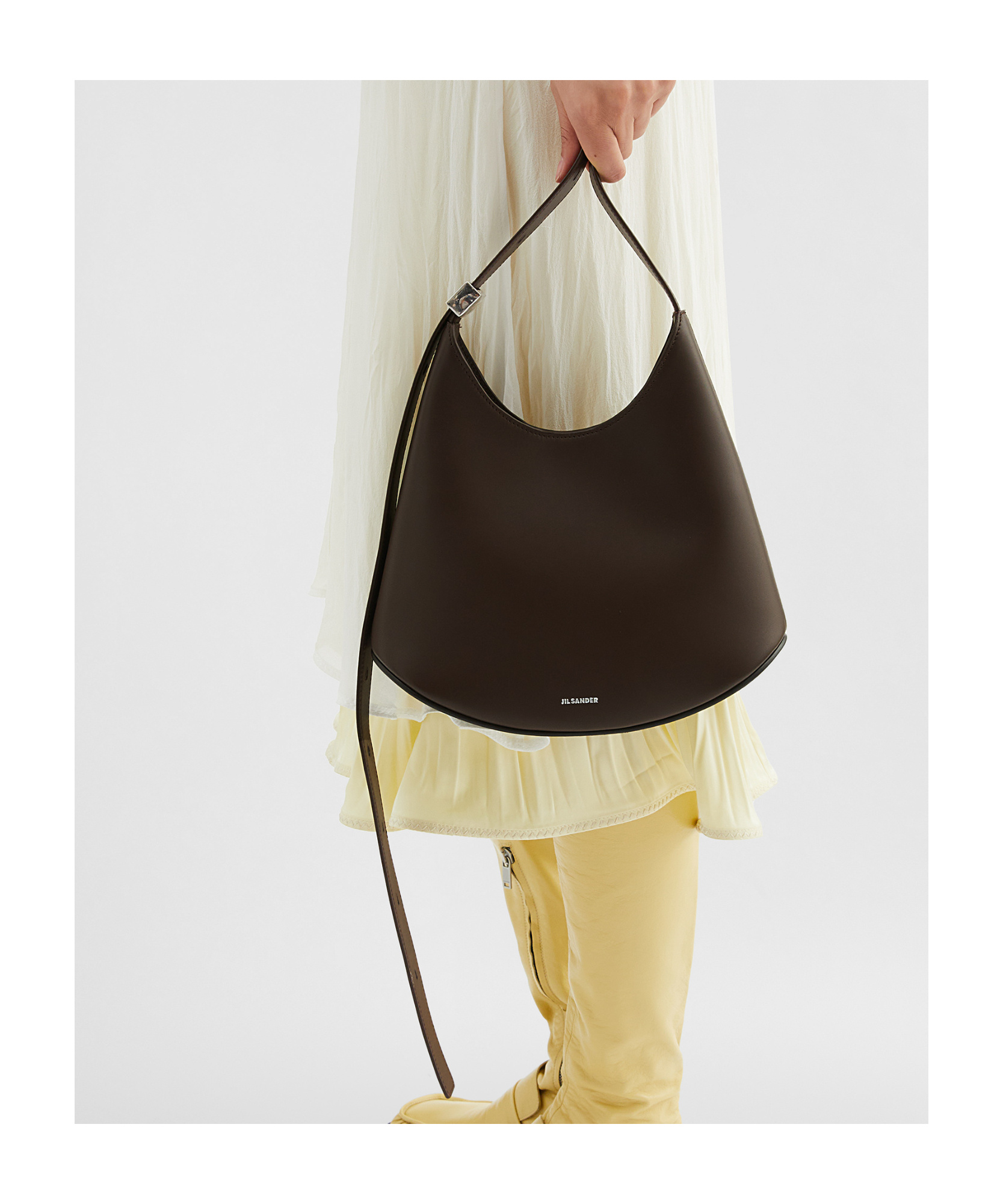 Jil Sander Curved Design Shoulder Bag In Black