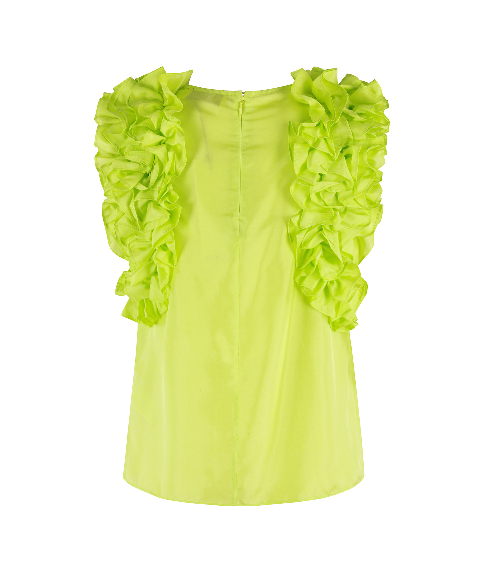 Essentiel Antwerp Multi-ruffle Silk Top With Discreet Zip Closure In Yellow