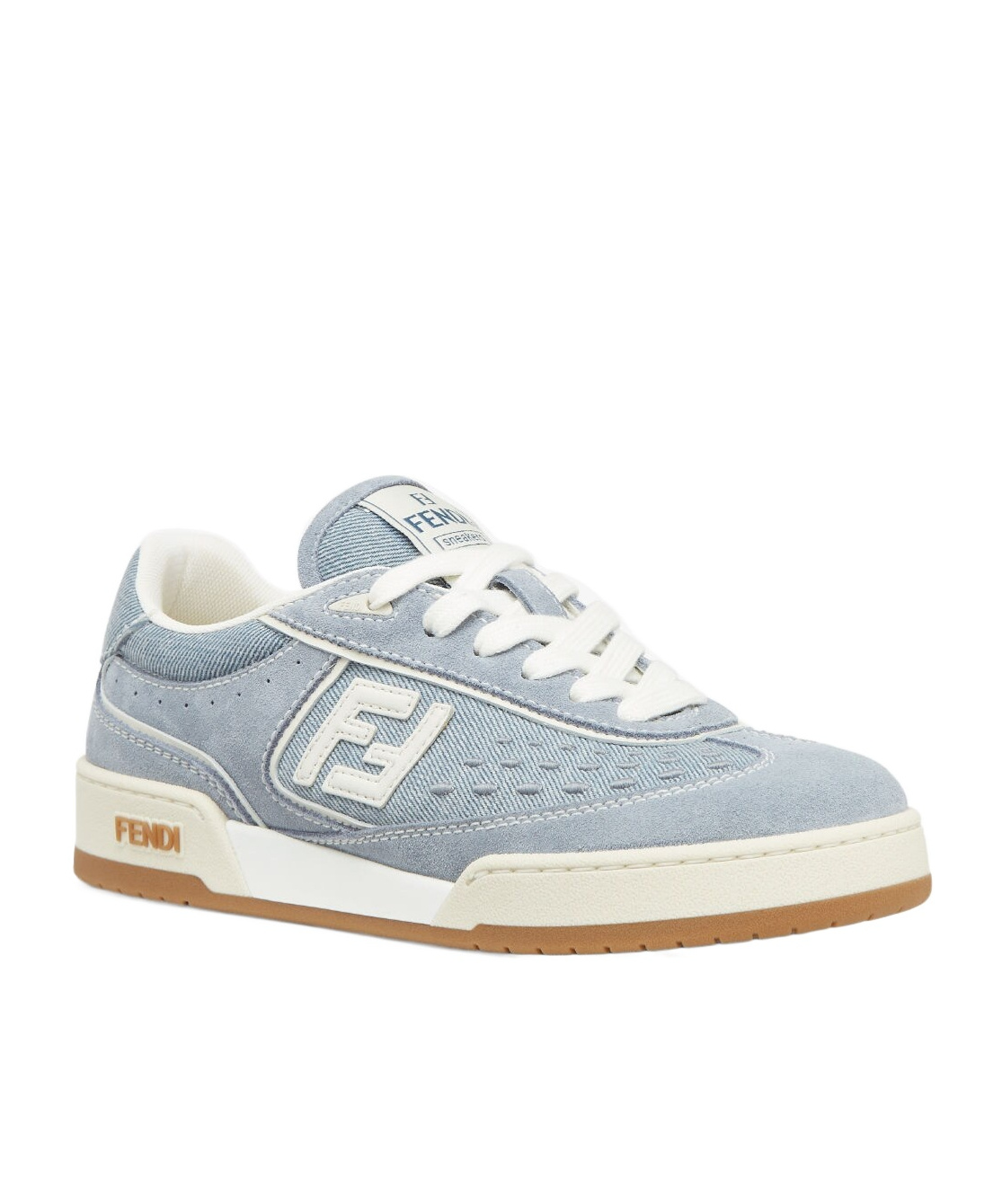 FENDI LIGHT BLUE DENIM FABRIC AND SUEDE LOW TOPS