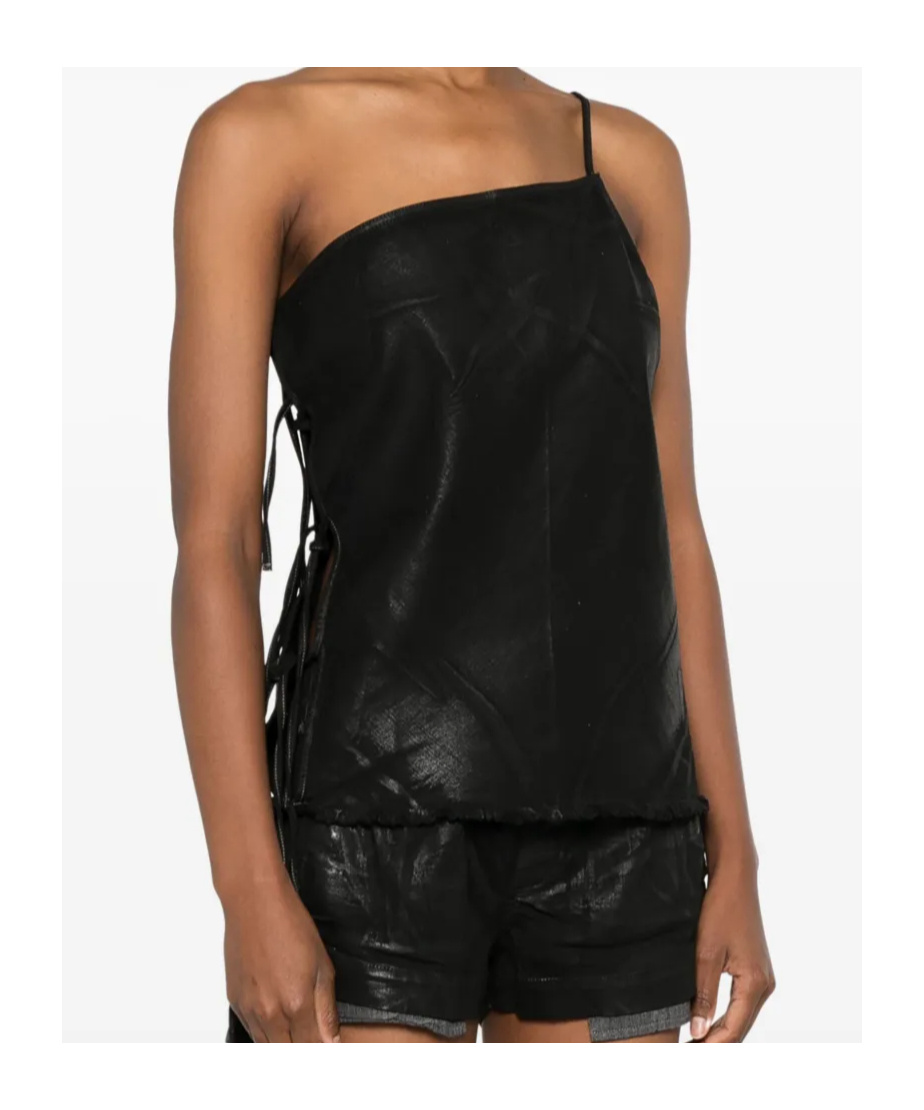 Rick Owens Drkshdw Denim Top With Asymmetrical Neckline And Side Ties In Black
