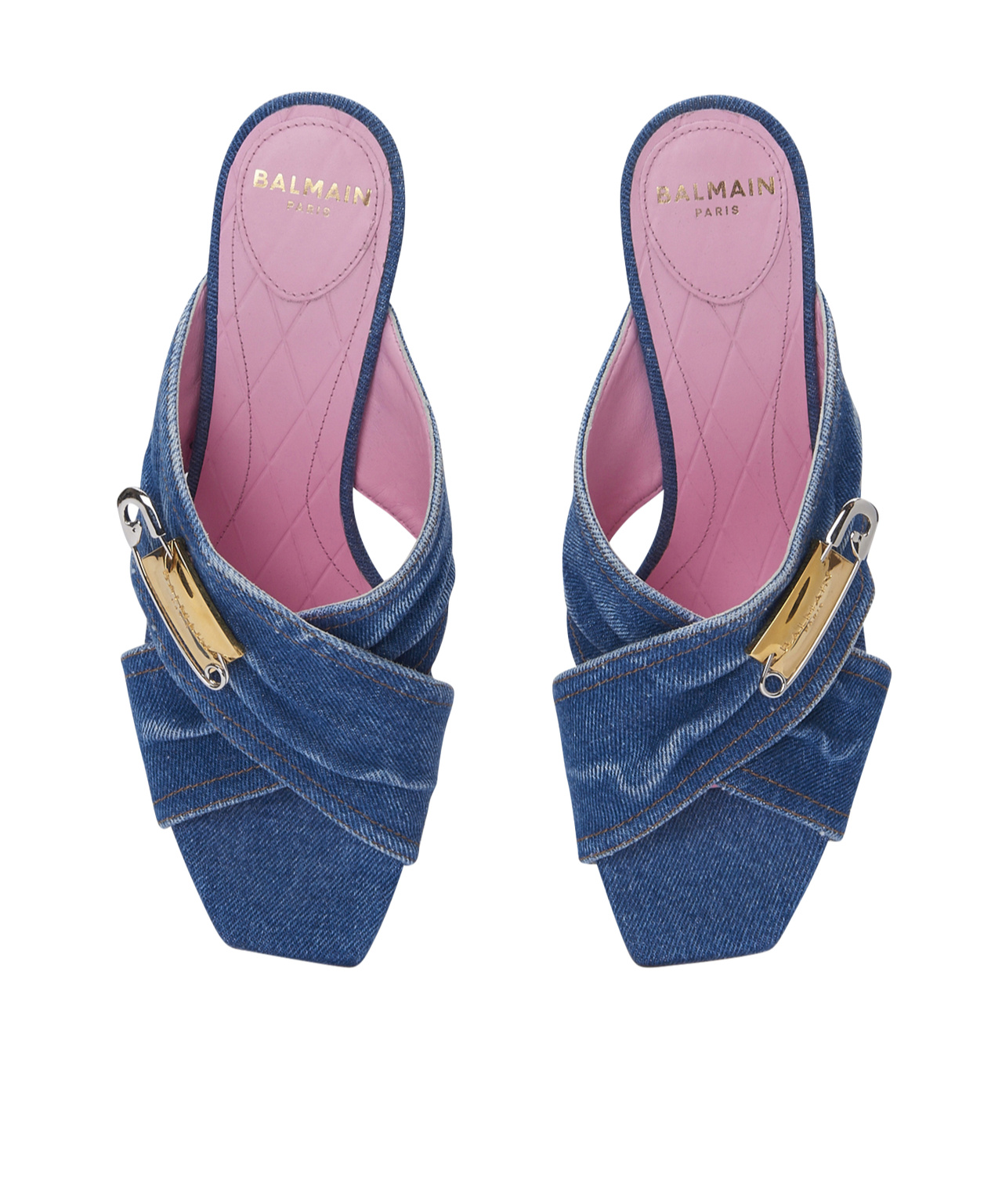 Balmain Mule Safety Pin-denim In Blue