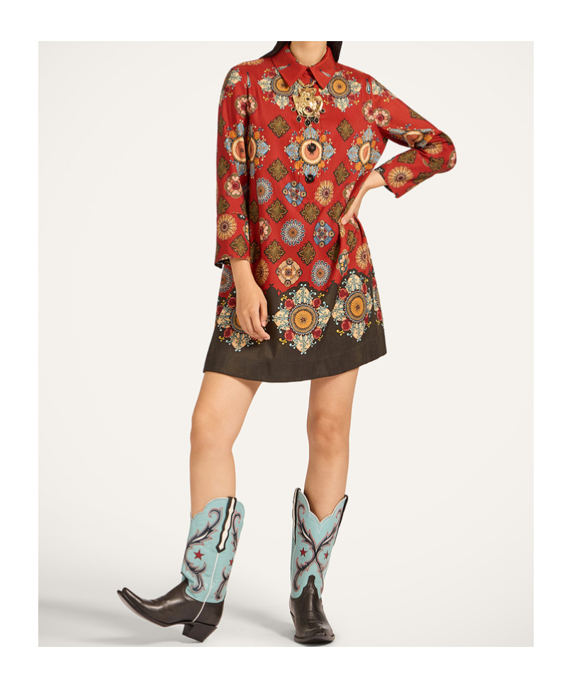La Doublej Geometric-print Mini Day Dress In Red