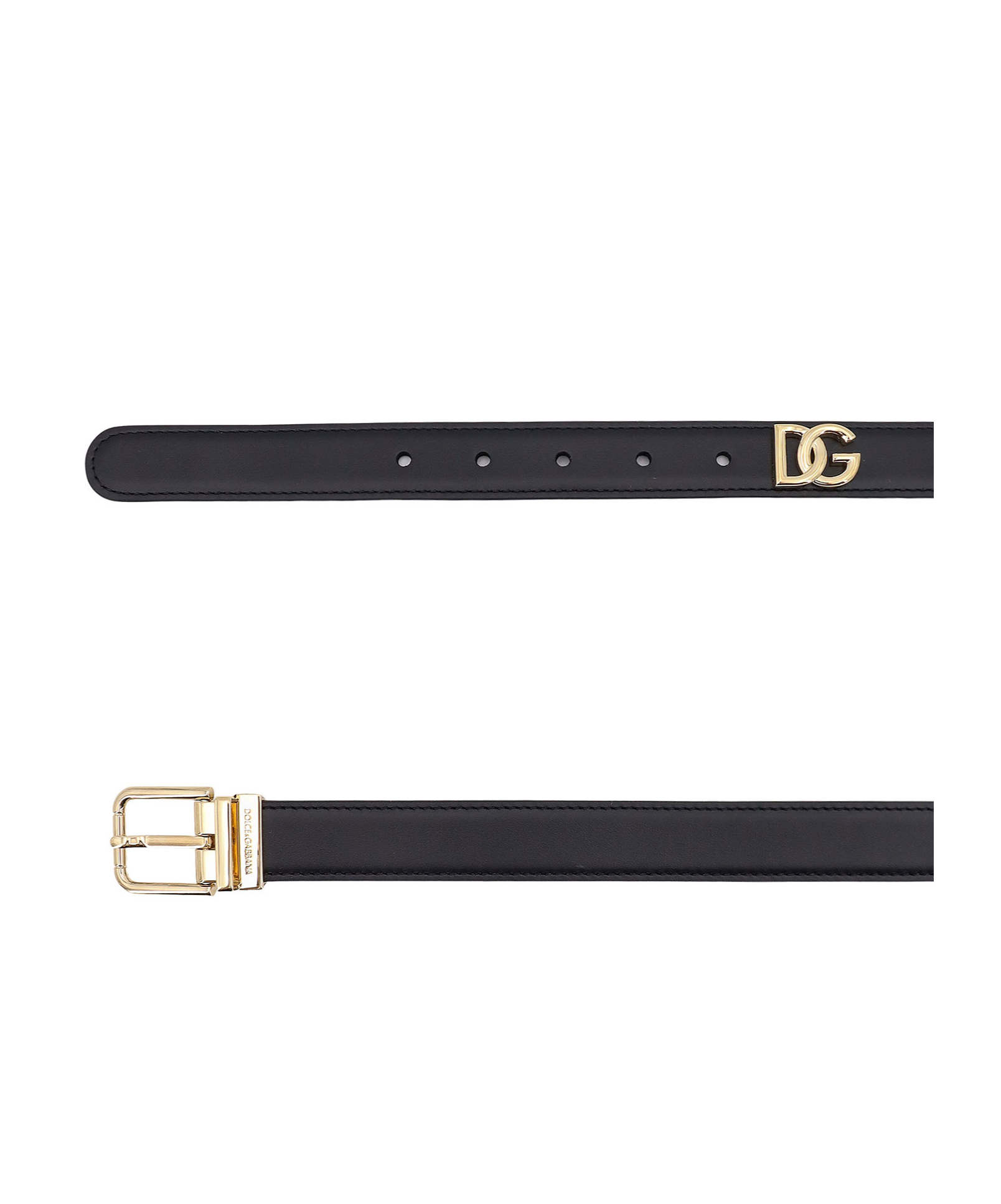 Dolce & Gabbana Leather Belt With Metal Monogram In Black