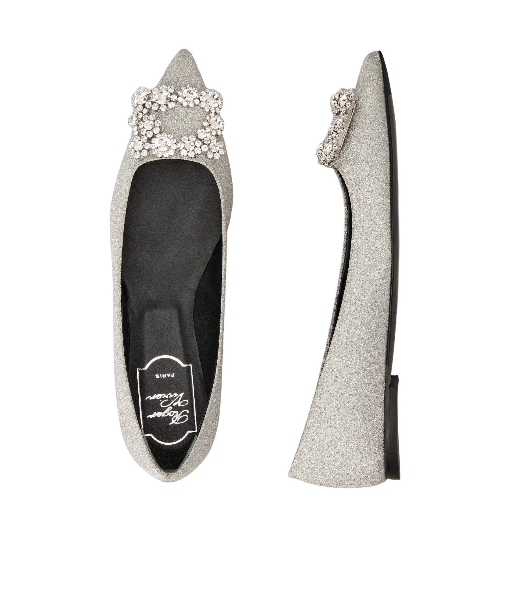 Roger Vivier Logo Ballet Shoes In Silver