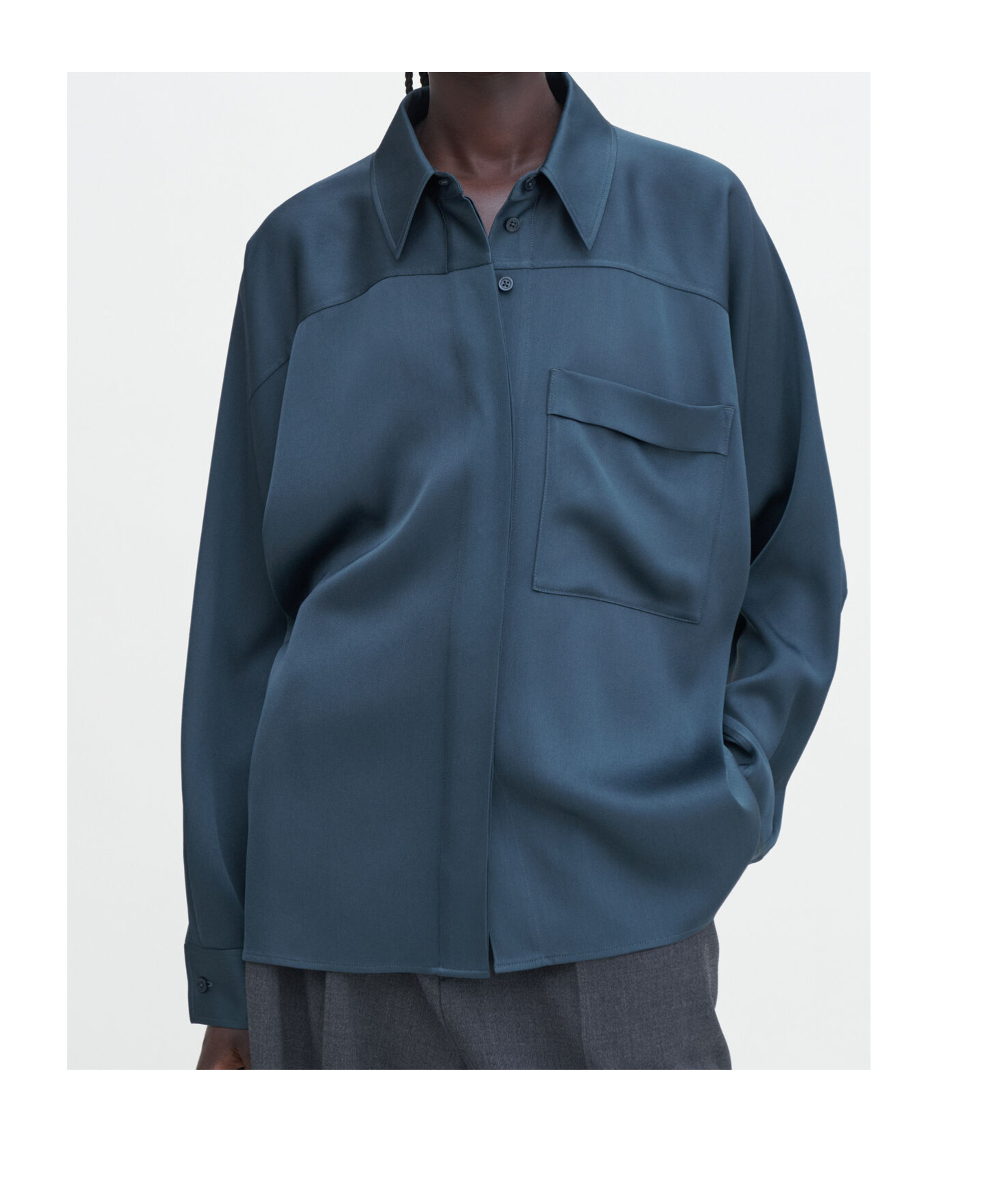 Filippa K Shiny Pocket Blouse In Blue