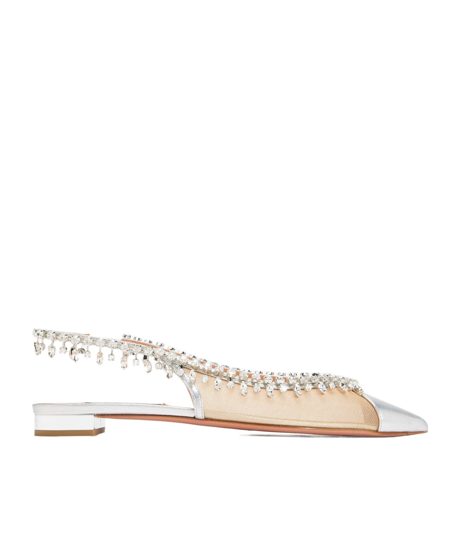 Aquazzura Temptation Crystal Mesh Slingback Flats In Nude