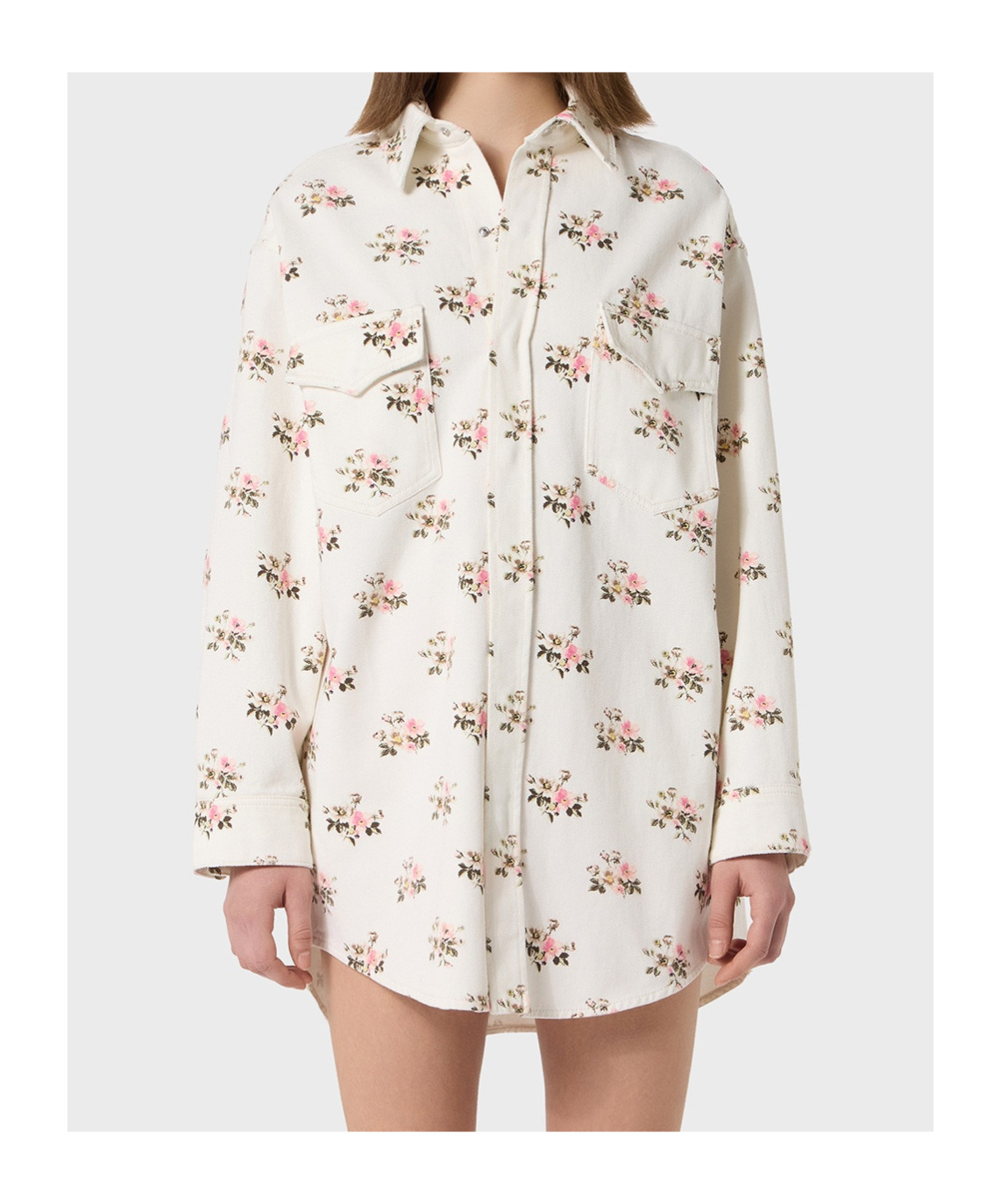 Blumarine White Printed Denim Overshirt In White