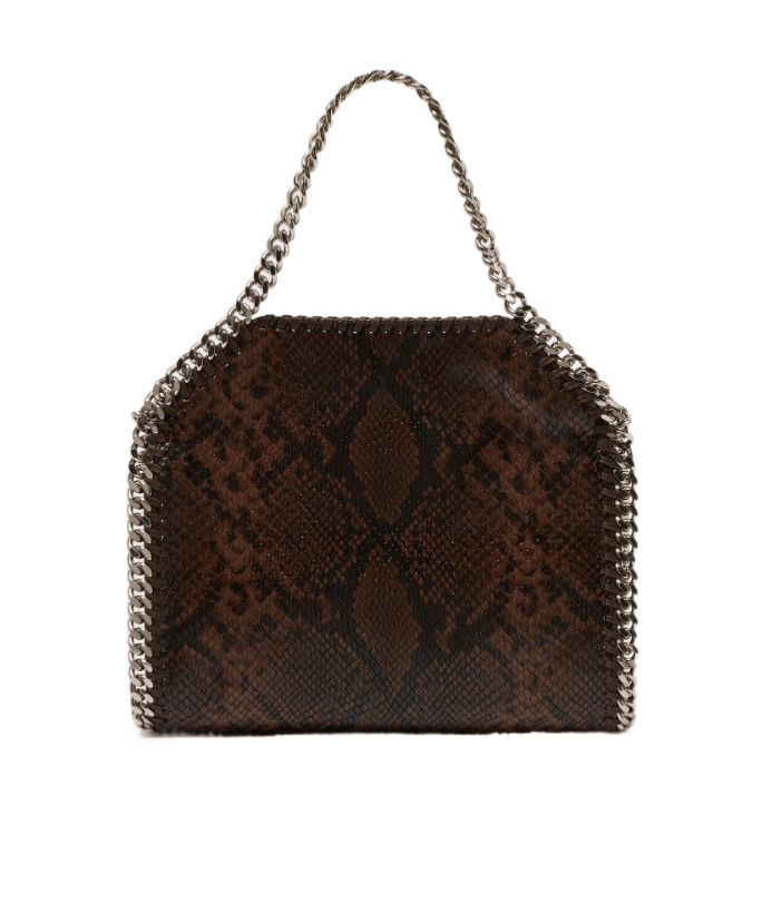 Stella Mccartney Falabella Fold-over Snakeskin-effect Tote Bag In Brown