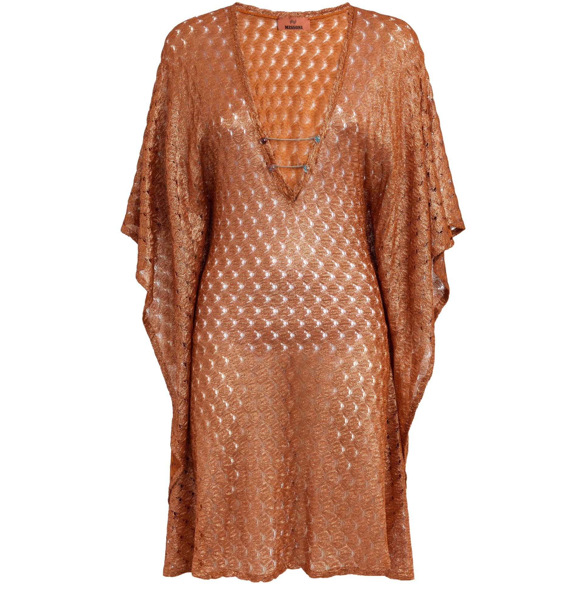 Shop Missoni Short Lace-effect Cover Up Kaftan In Brown