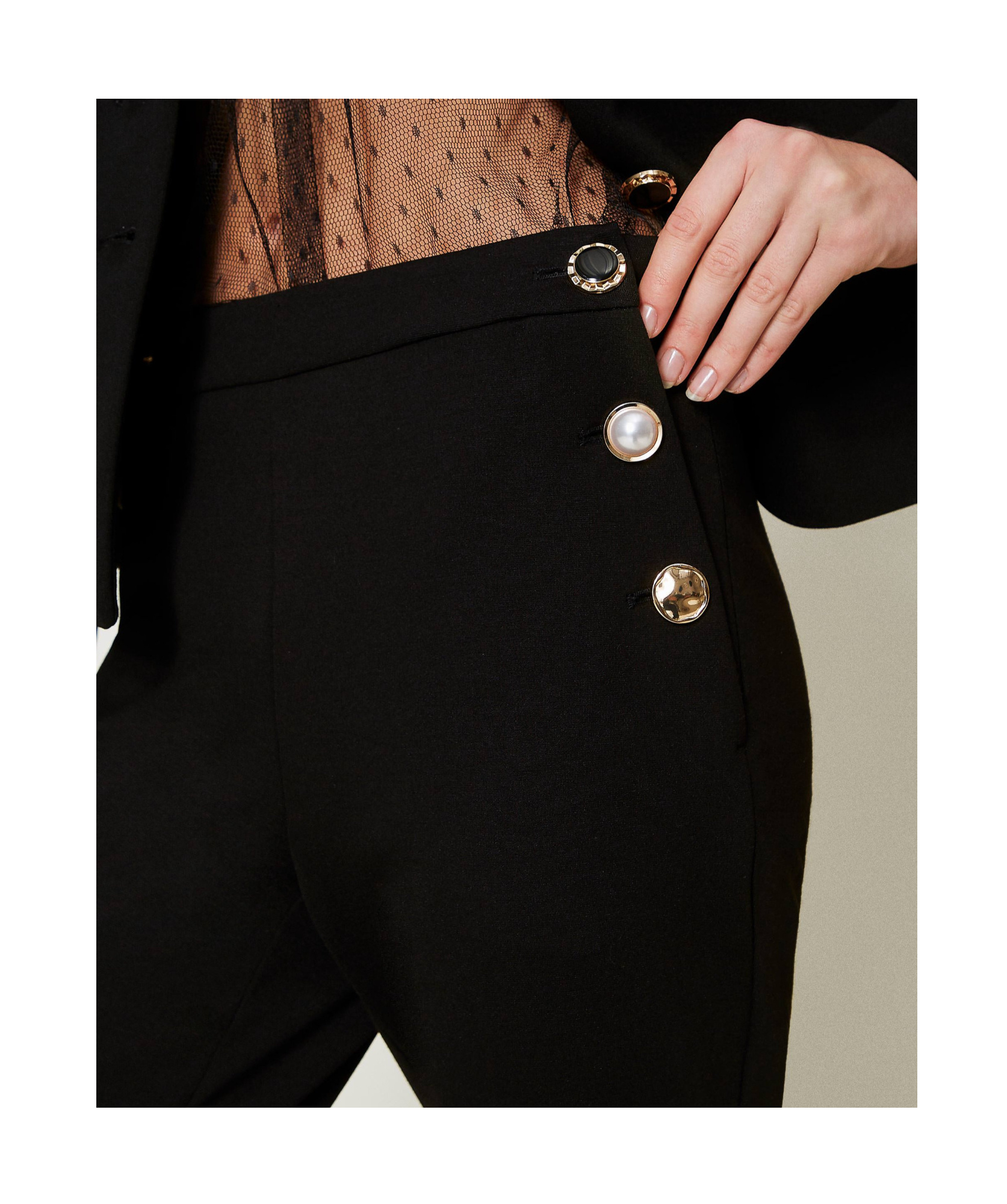 Shop Twinset Jewel Buttons Trousers In Black