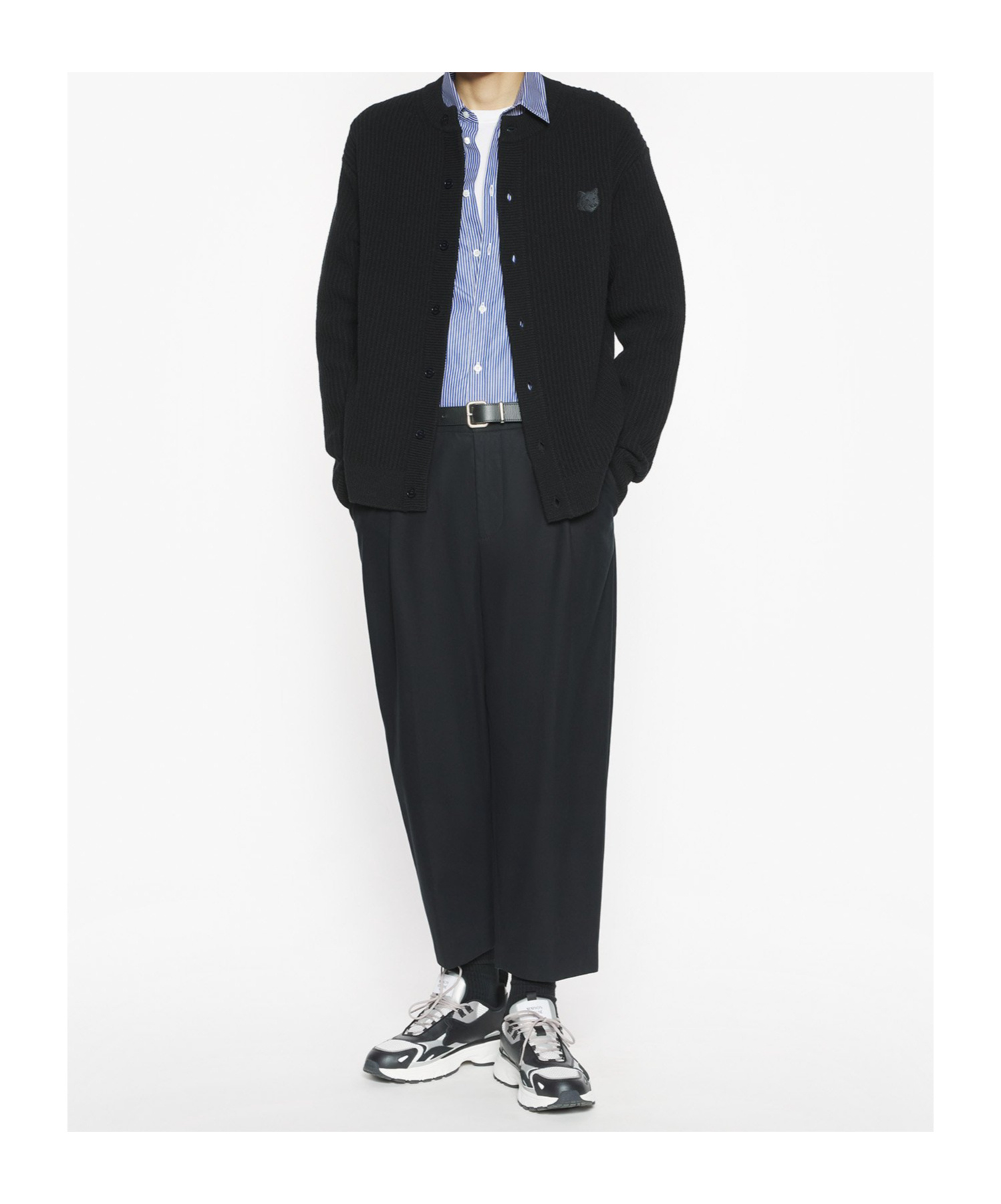 Maison Kitsuné Fox Head Wool Ribbed Cardigan Clothing In Black