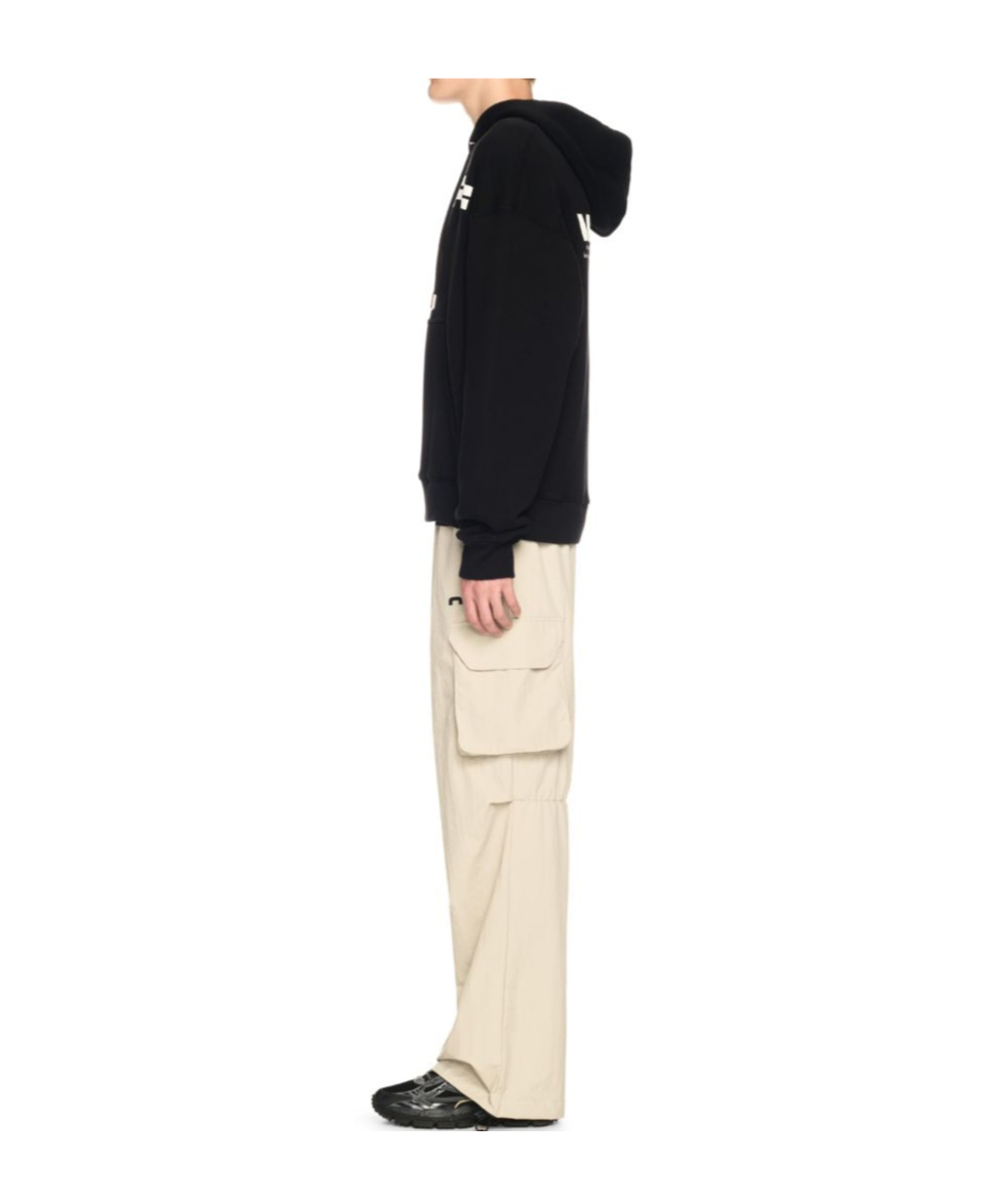 Off-white Drawstring Hooded Sweater With Pouch Pocket And Logo Prints In Black