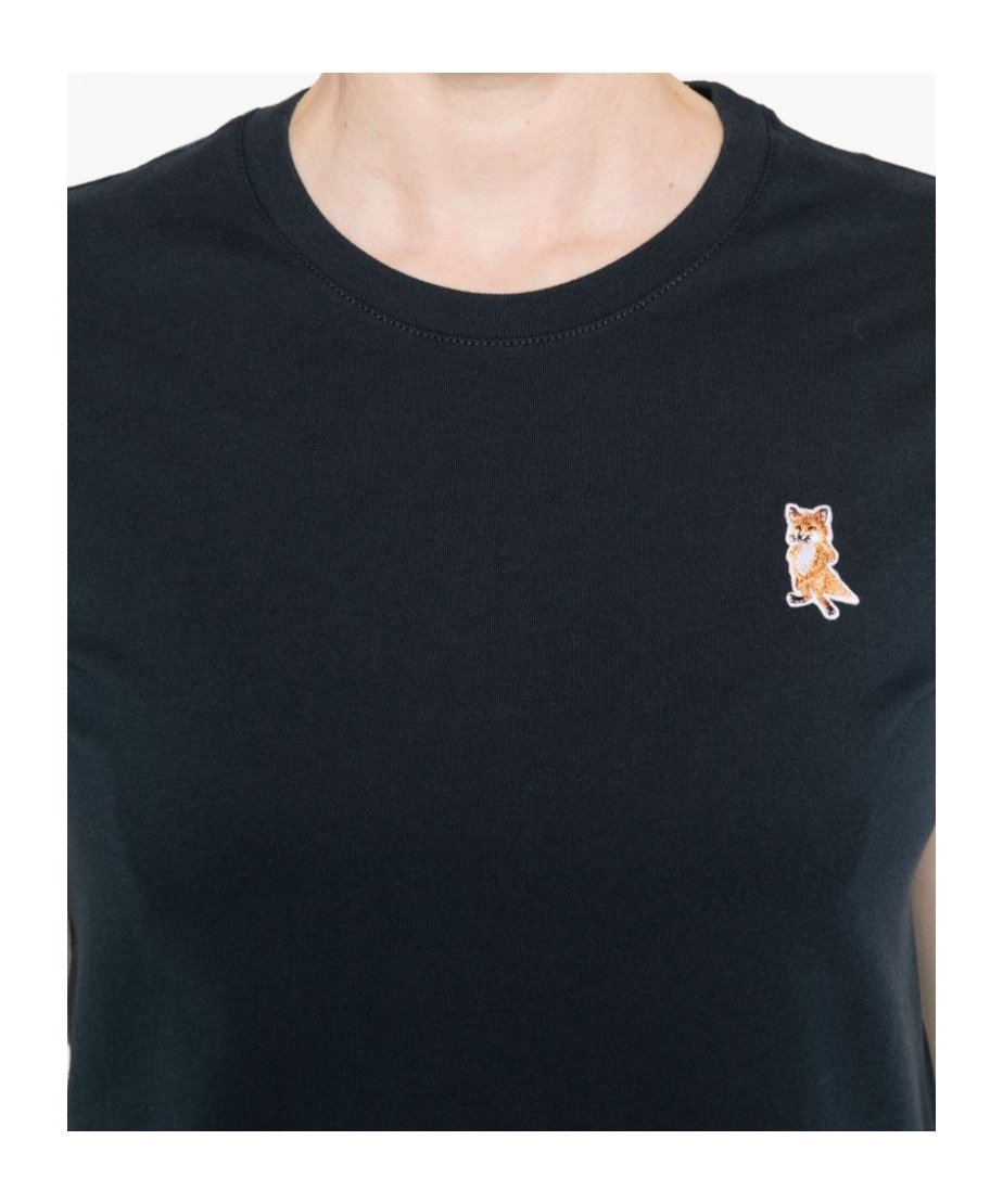 Maison Kitsuné Lady Fox Baby Embroidered Cotton Cropped Top In Blue