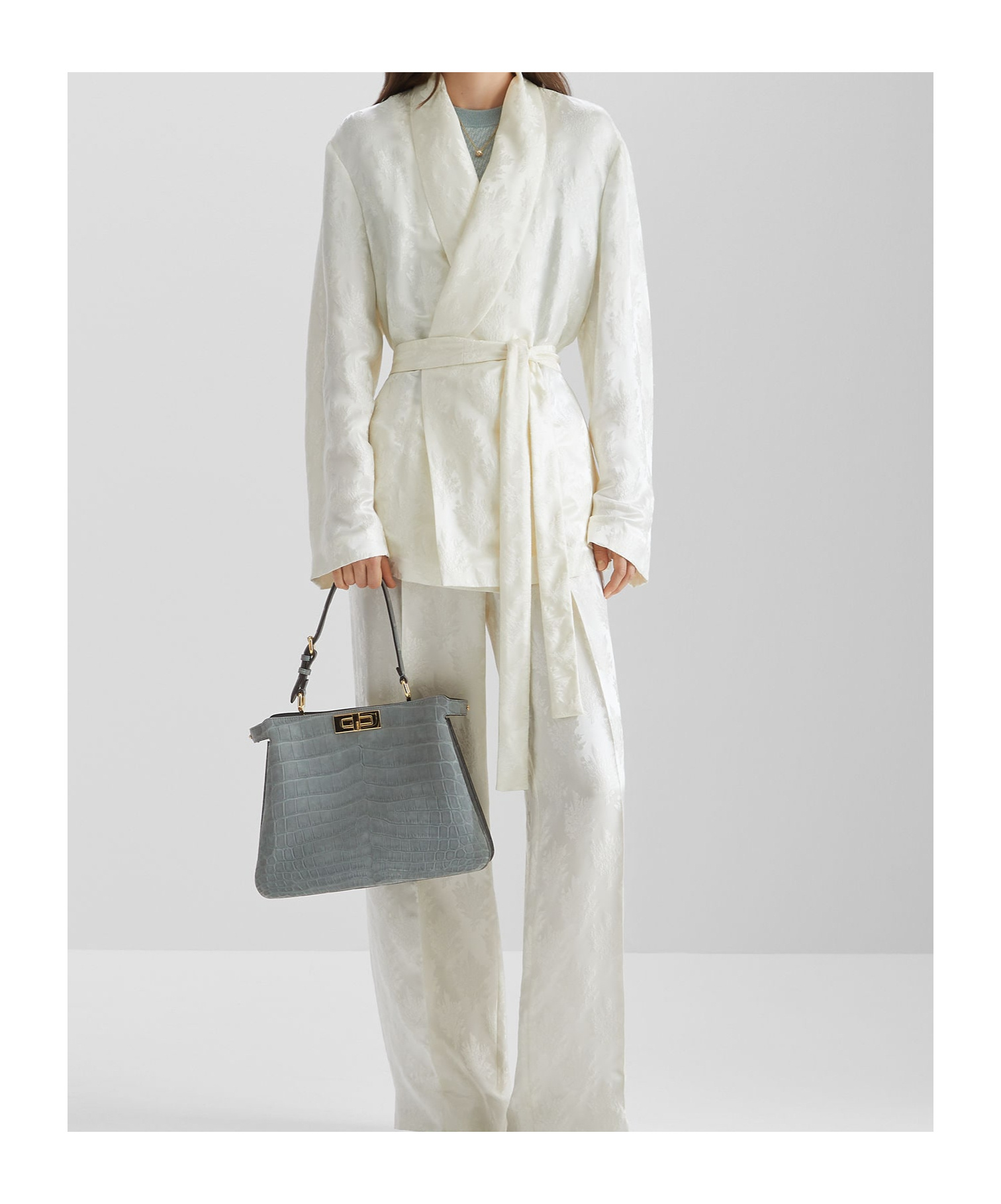 Fendi Jacquard Silk Blazer With Floral Motif In White