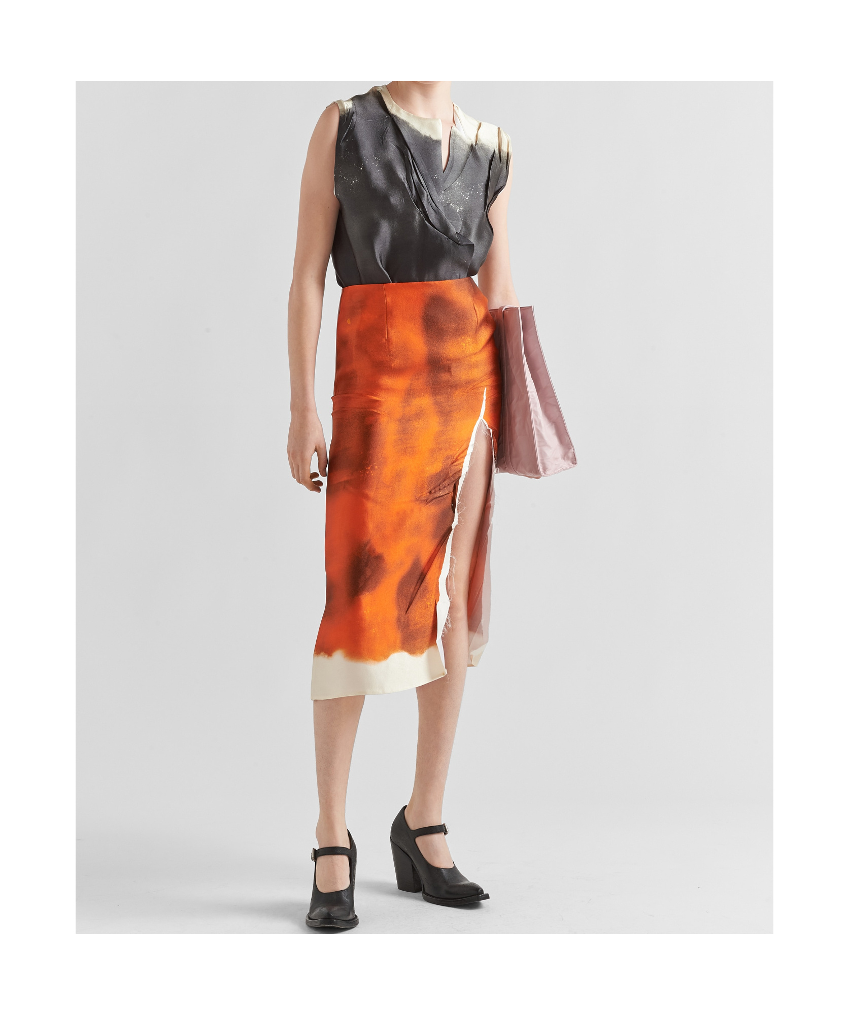Prada Creased-detail Sleeveless Blouse In Gray