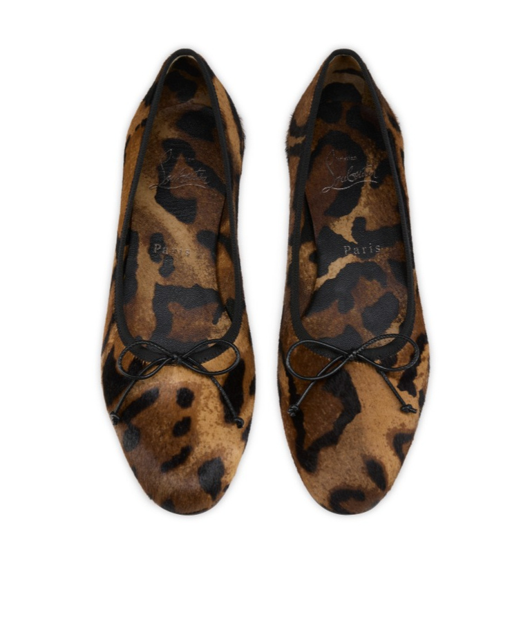 Christian Louboutin Sweetie Jane Leopard Calf Hair Red Sole Ballerina Flats In Brown