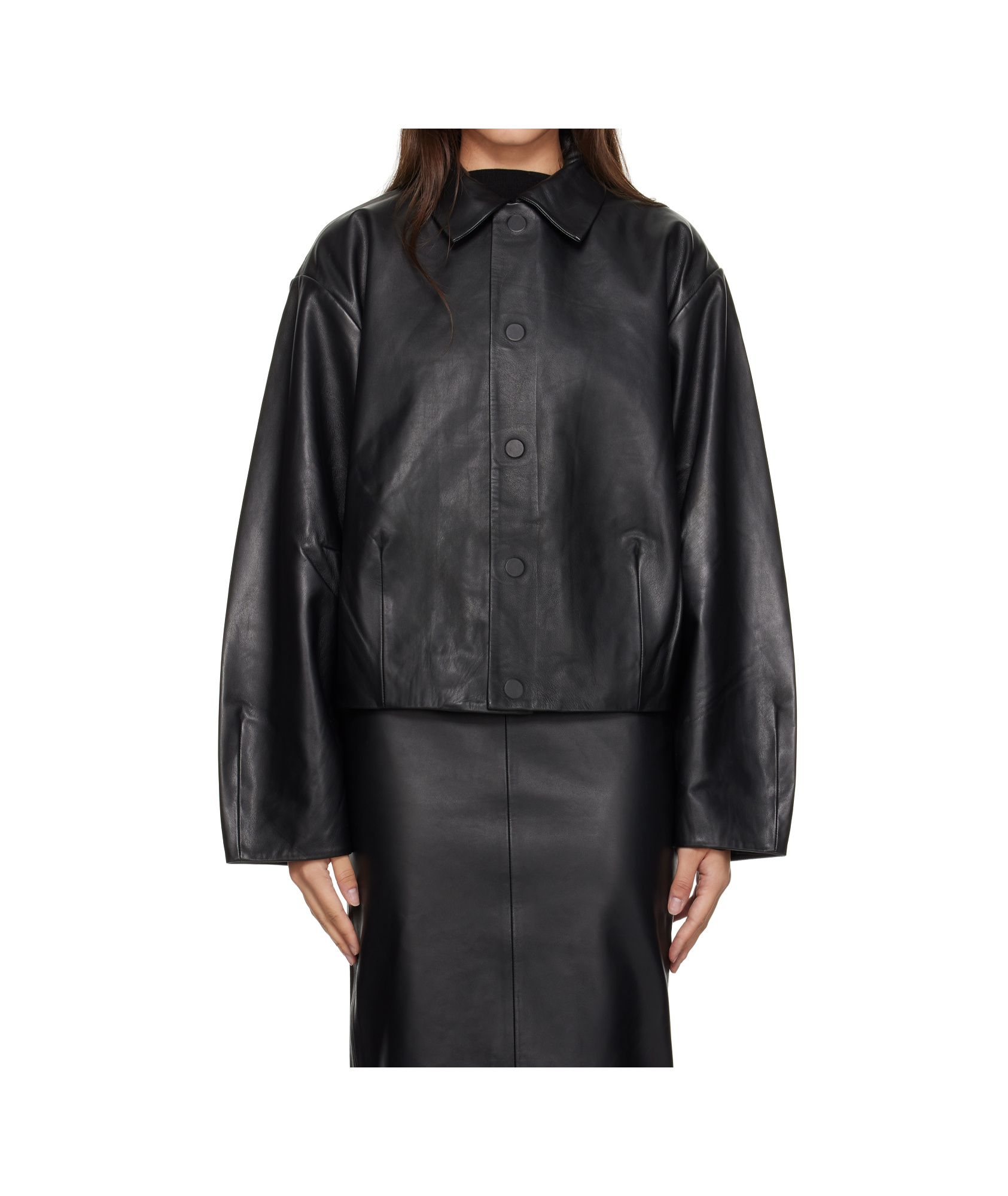 St Agni Black Cocoon Leather Jacket