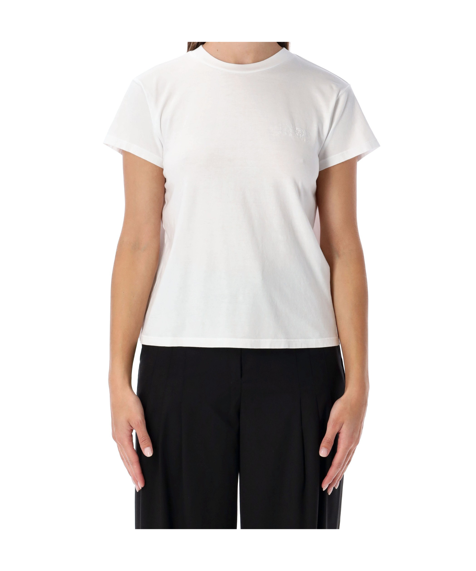 Mm6 Maison Margiela Back Detail Short Sleeve Crew Neck Top In White