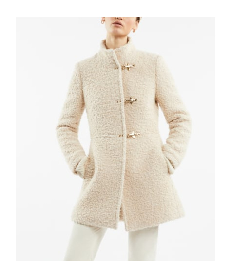 Fay Textured Mid-length Coat With Curly Fabric In Nude