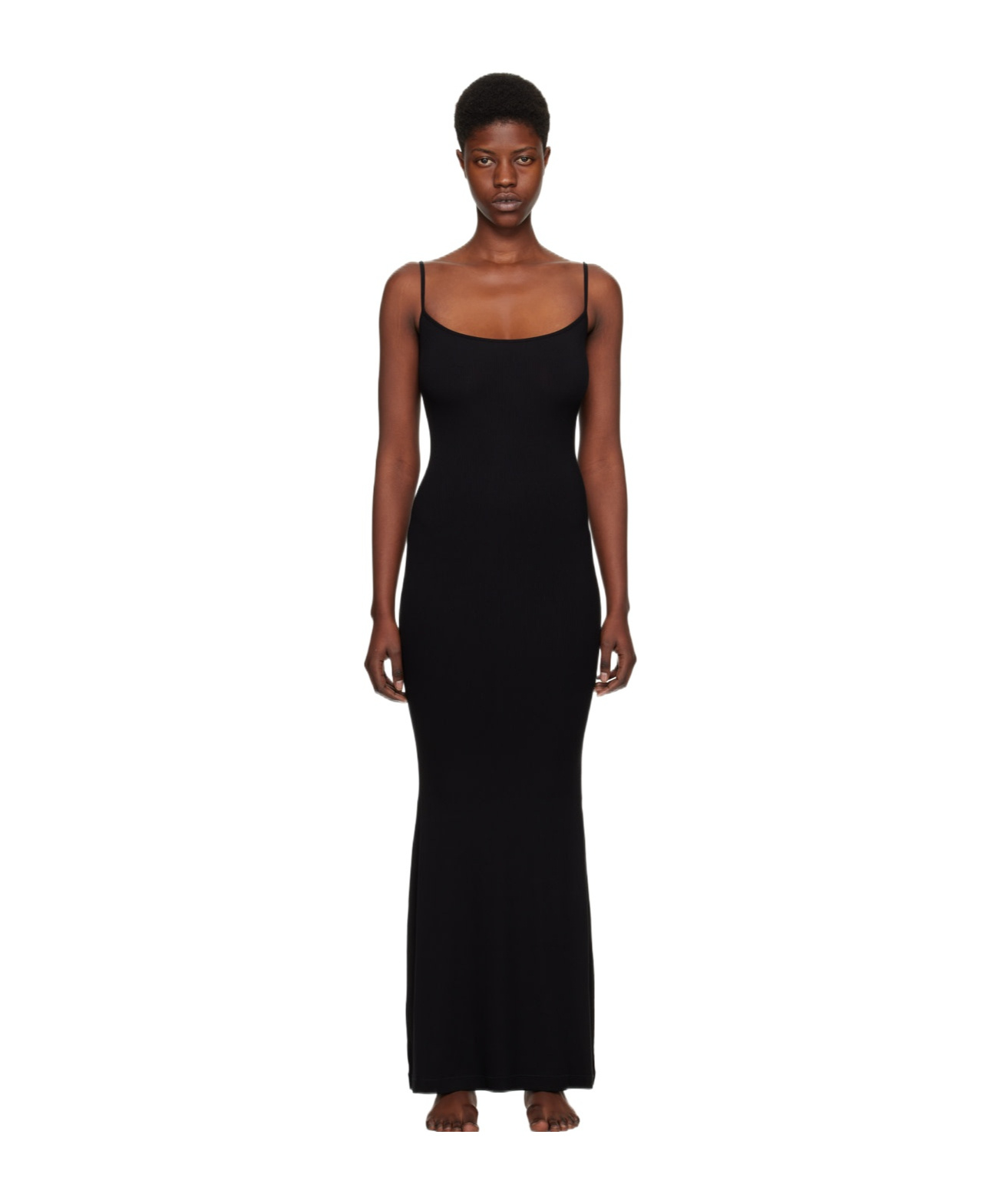 Skims Low Round Neck Halter Dress In Black