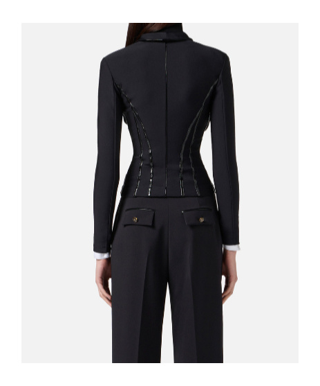 Elisabetta Franchi Jacket In Neoprene Fabric With Corset Details In Black