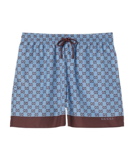 Gucci Printed Poplin Tech Swim Shorts In Red And Blue