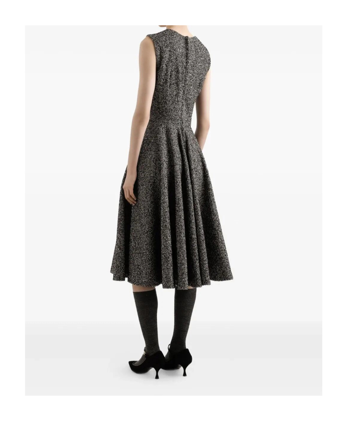 Dolce & Gabbana Sleeveless Dress With Chevron Print In Gray