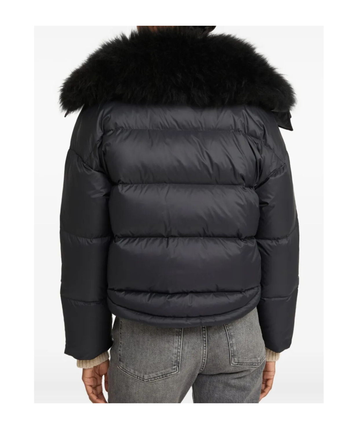Yves Salomon Doushort Down Jacket Fluffy Lambswool Trimdoune 60cm Clothing In Black