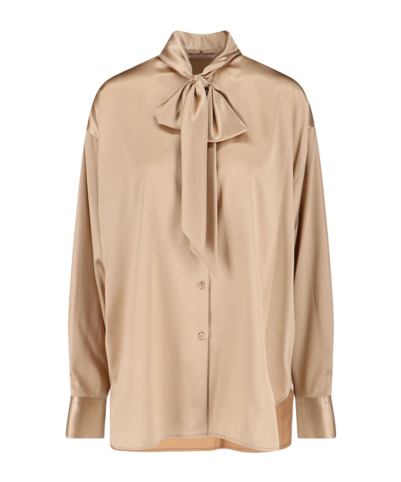 Ermanno Scervino Satin Long Sleeve Top With Bow Detail In Brown