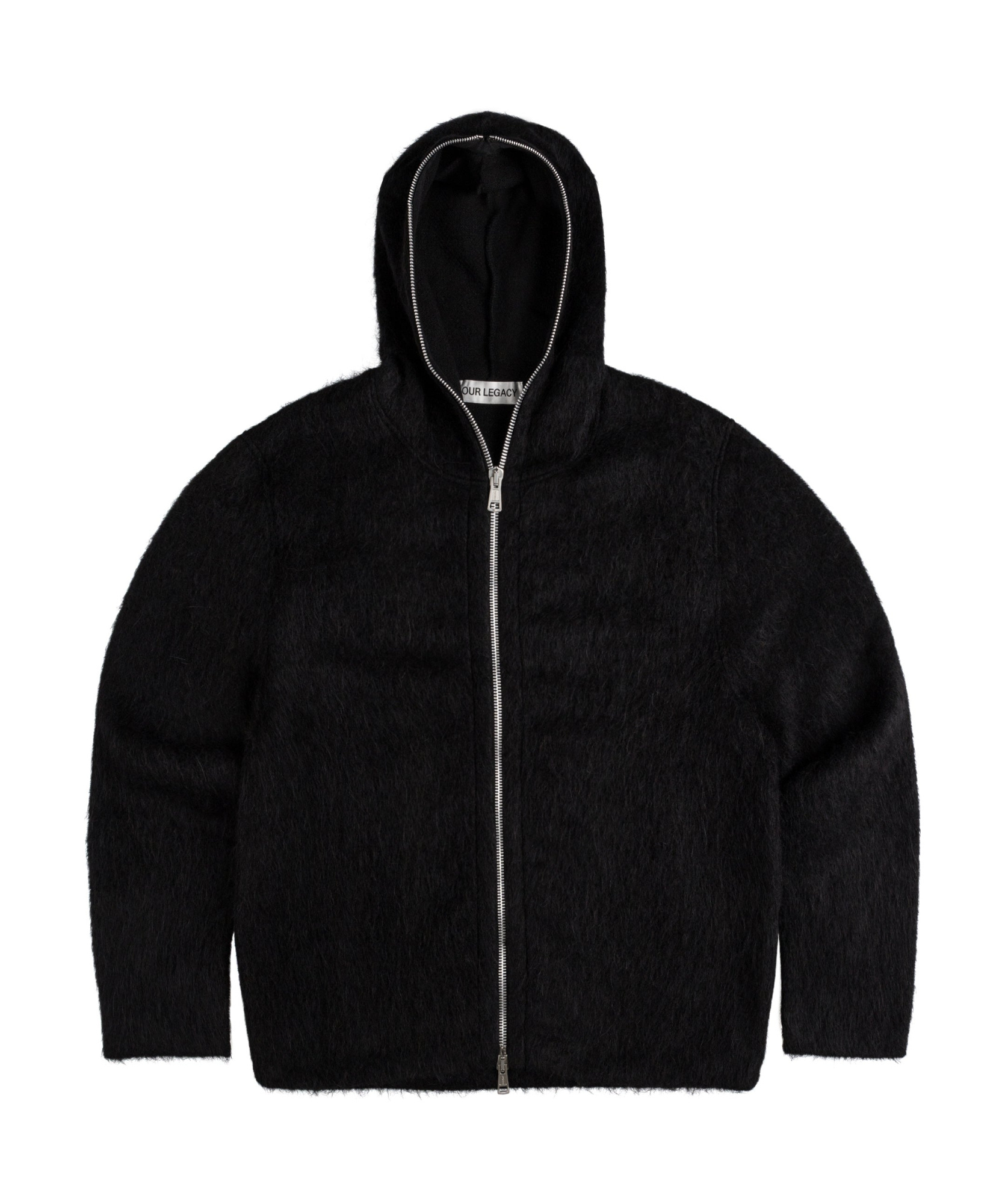Our Legacy Textured Full Zip Hood Sweatshirt With Cozy Hood In Black