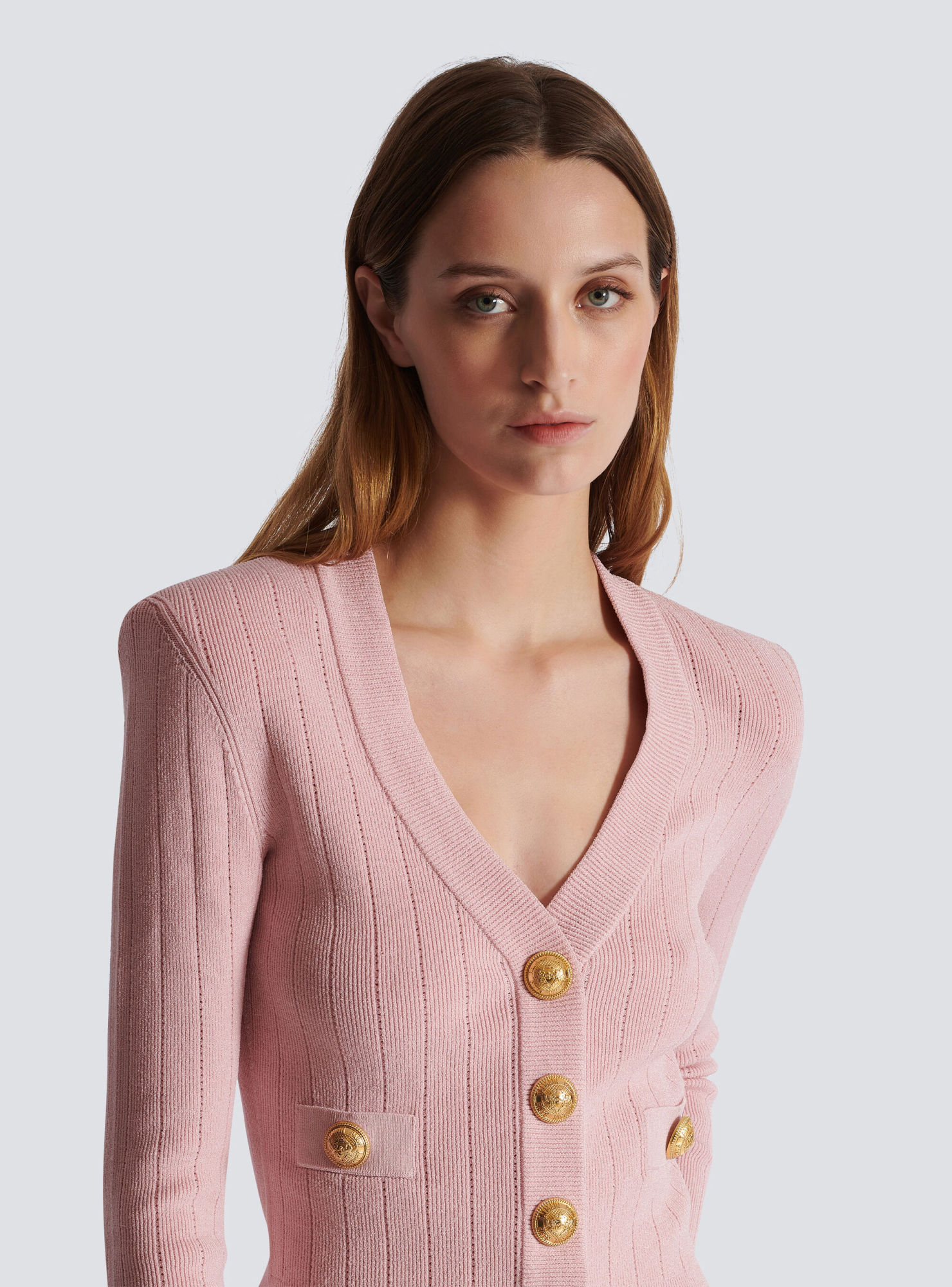 Balmain Button-detail V-neck Cardigan In Pink