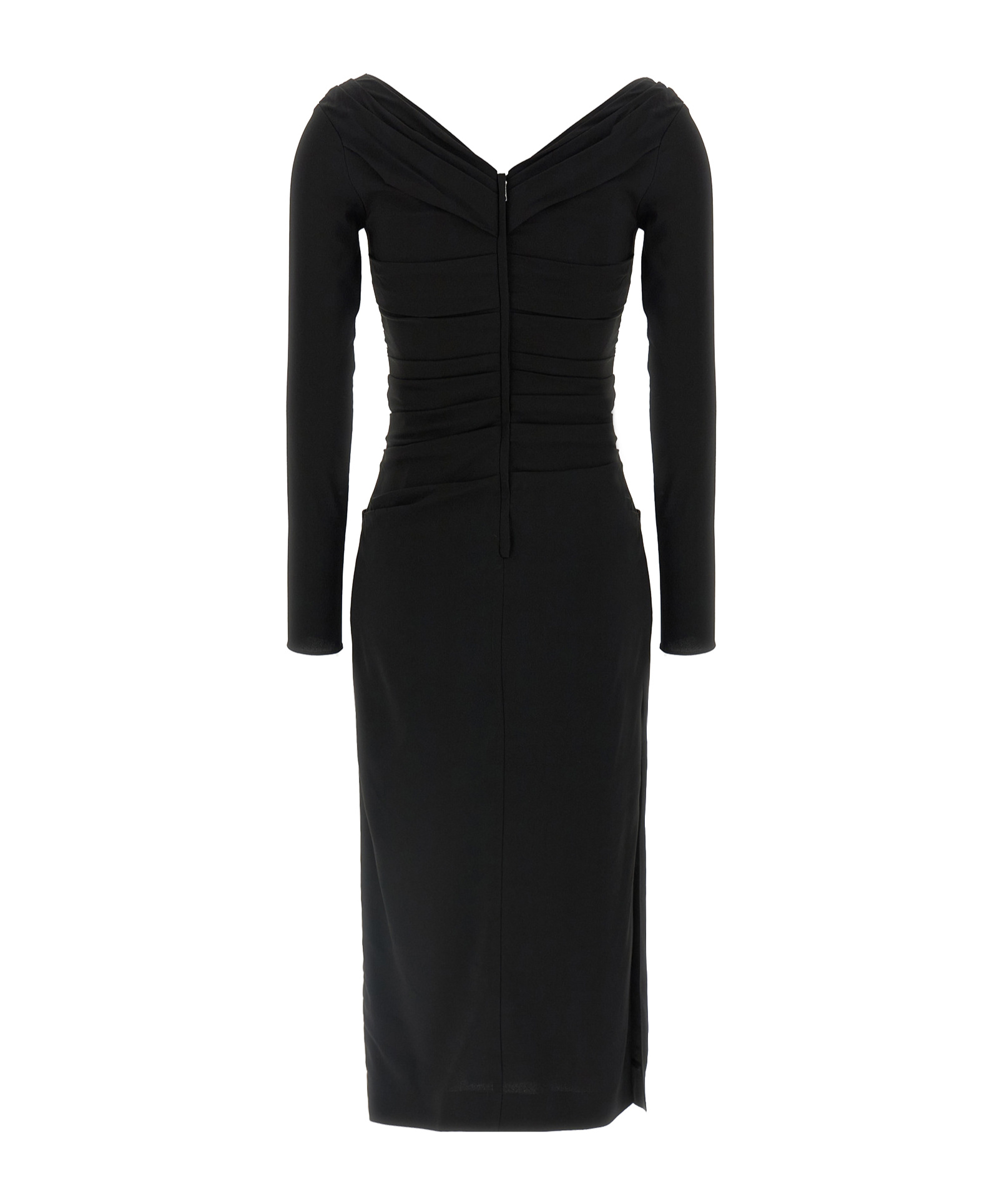 Dolce & Gabbana Draped V-neckline Midi Length Dress In Black