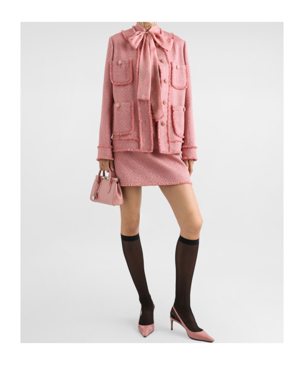Dolce & Gabbana Rachel Tweed Single-breasted Collarless Jacket In Pink