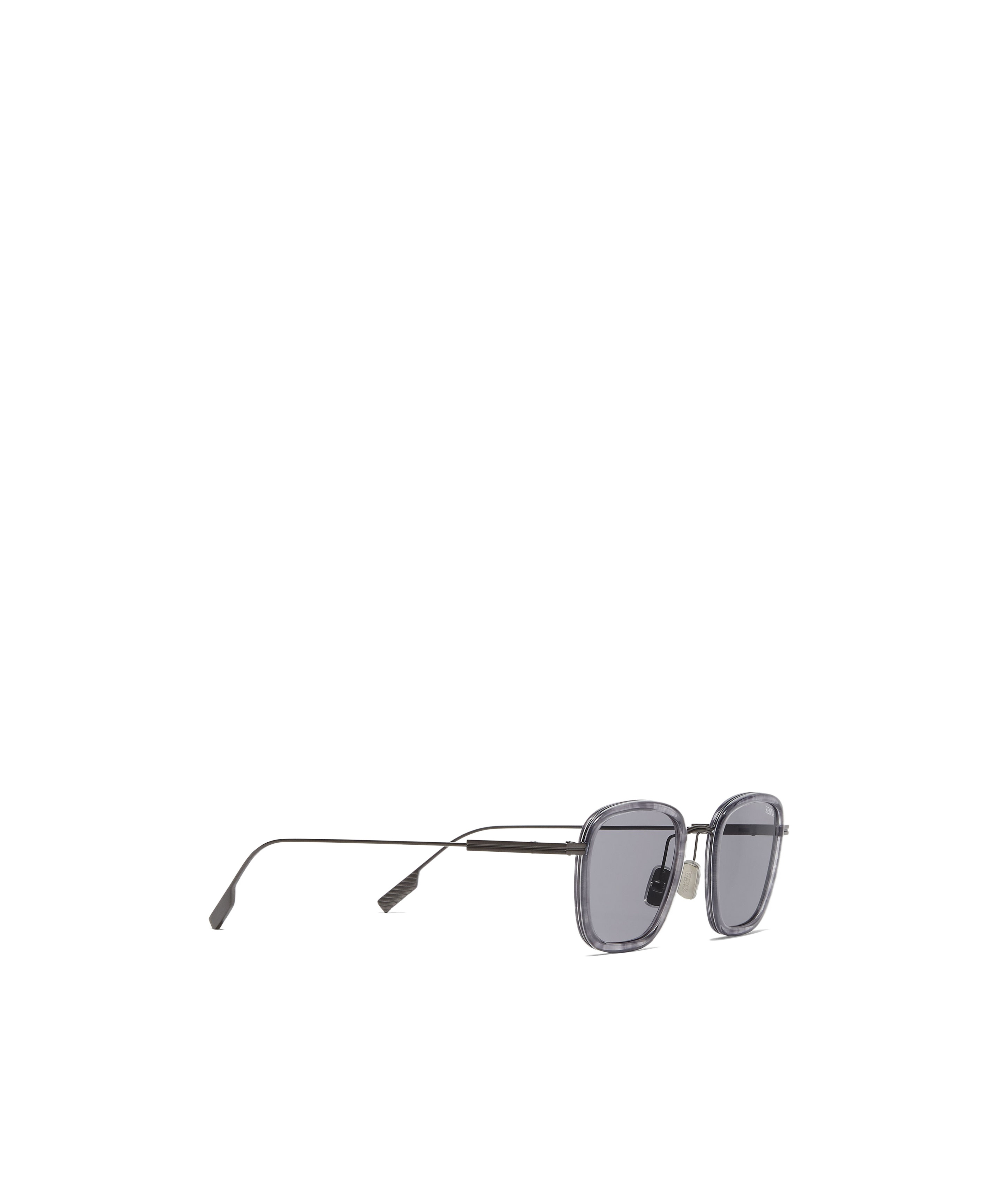 Zegna Striped Grey Havana Titanium And Acetate Sunglasses In Gray