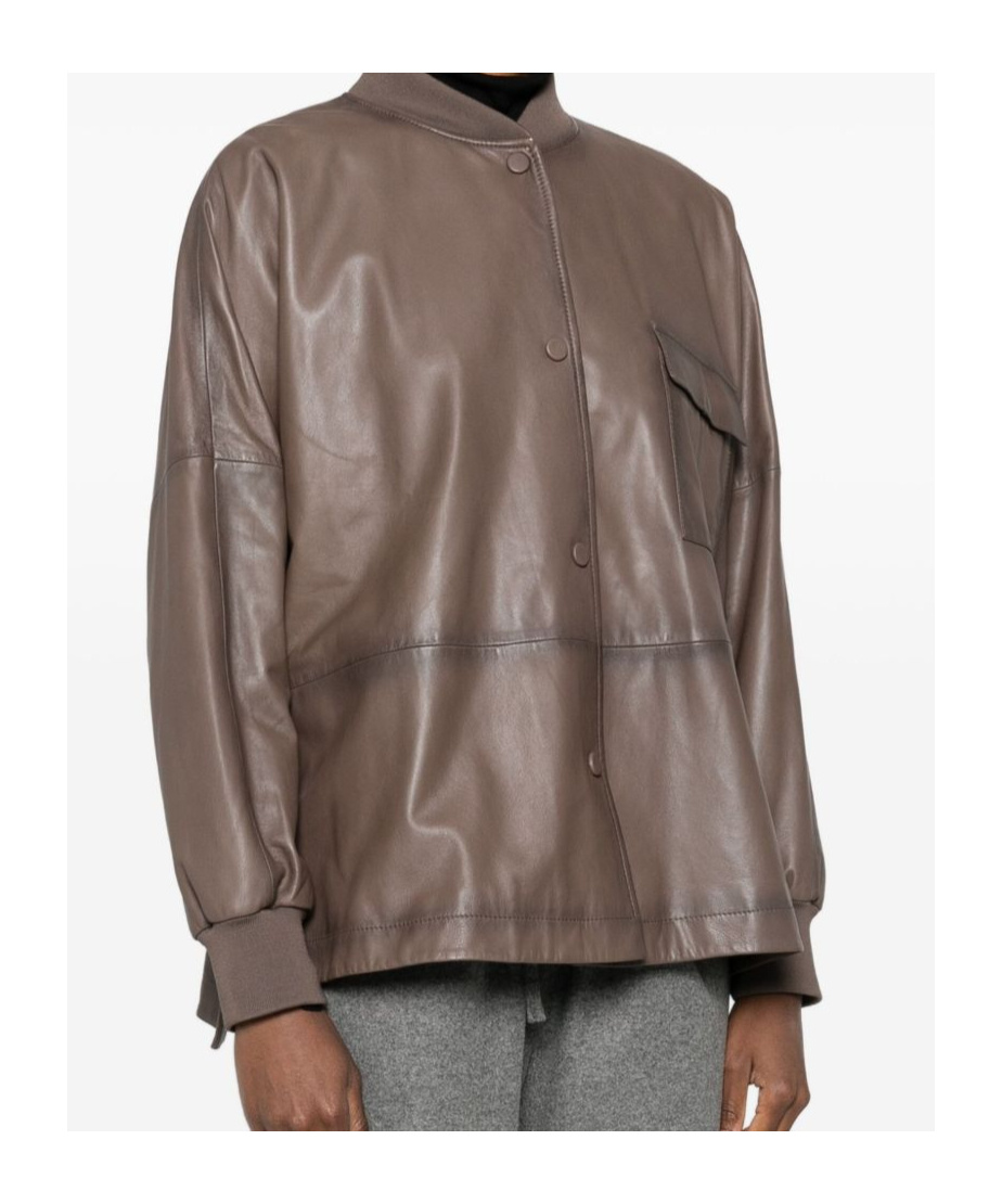 Emporio Armani Long Sleeve Leather Jacket Chest Pocket In Brown