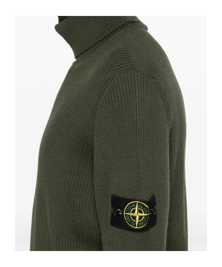 Stone Island Ribbed Turtleneck Sweater In Green