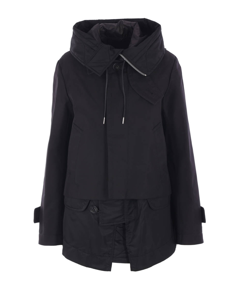 Sacai Double-layer Hooded Jacket In Black