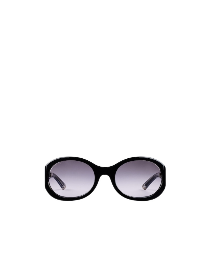 Shop Gucci Round Frame Sunglasses In Shiny Pure Black