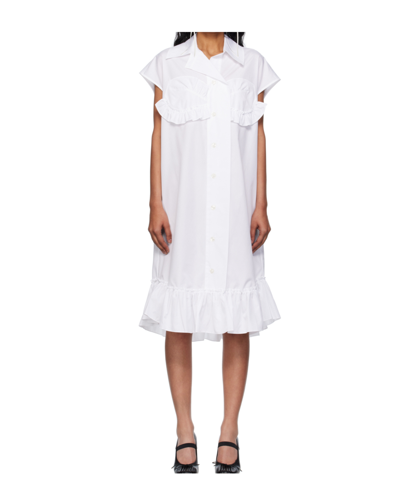 Simone Rocha Ruffle Bust Cap-sleeve Cotton Shirtdress In White