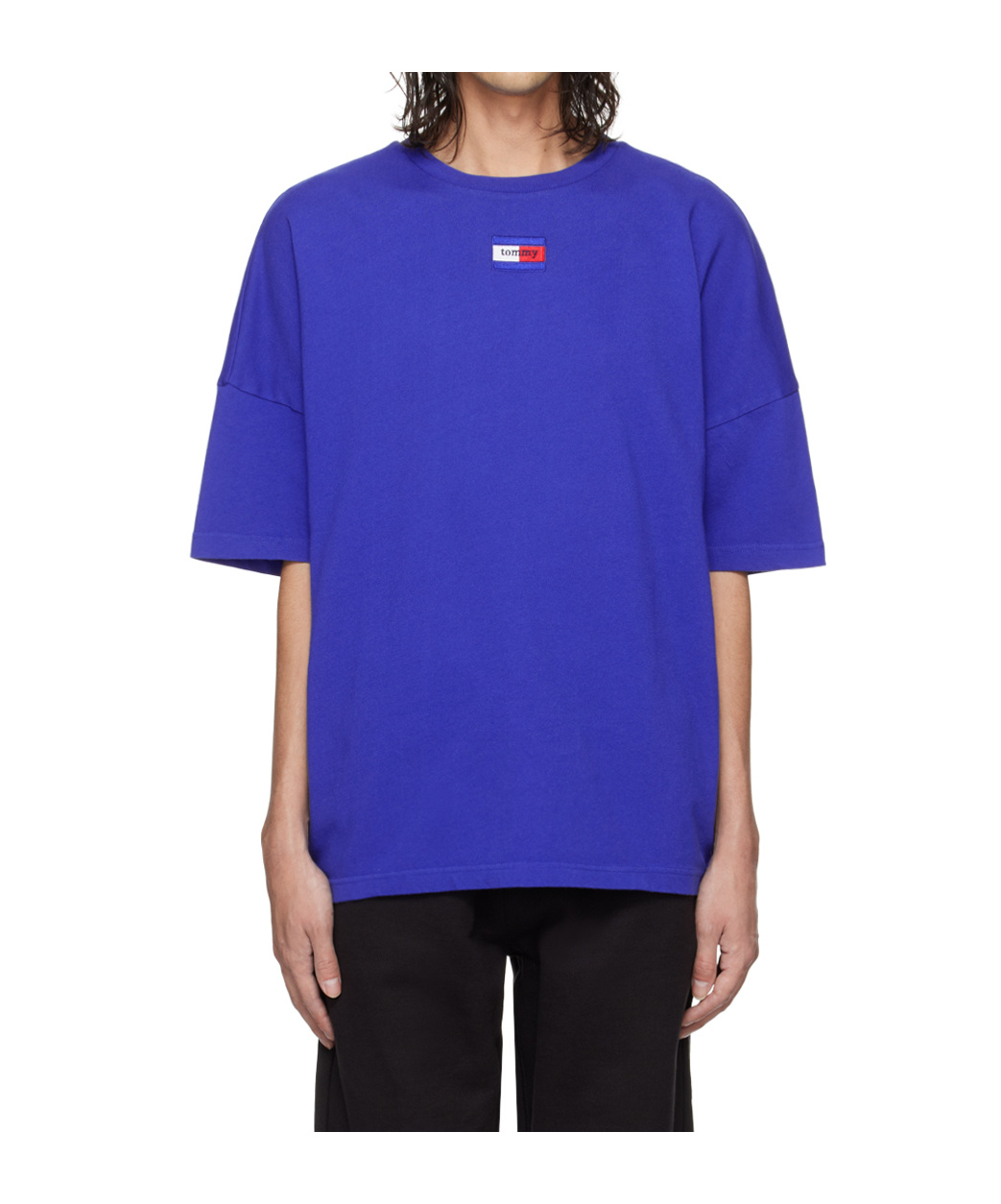 Tommy Hilfiger Round Collar Embroidered T-shirt In Blue